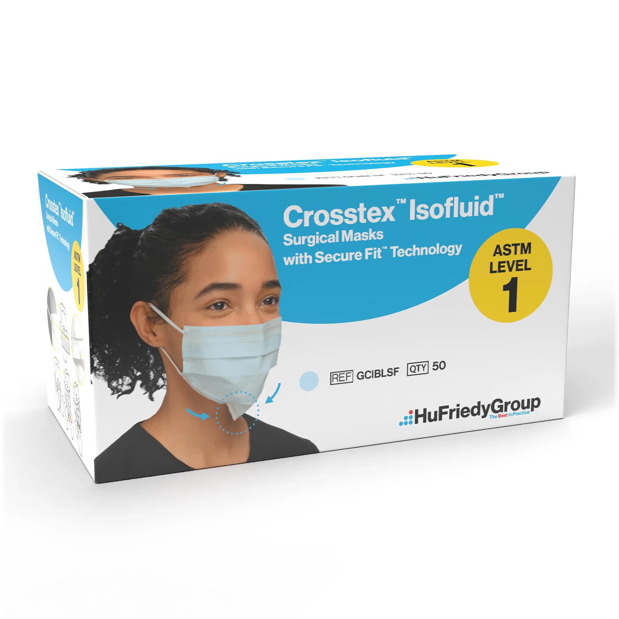 Isofluid™ Earloop Mask with Secure Fit™ Technology, ASTM Level 1, Blue, 50/Box, GCIBLSF thumbnail 10