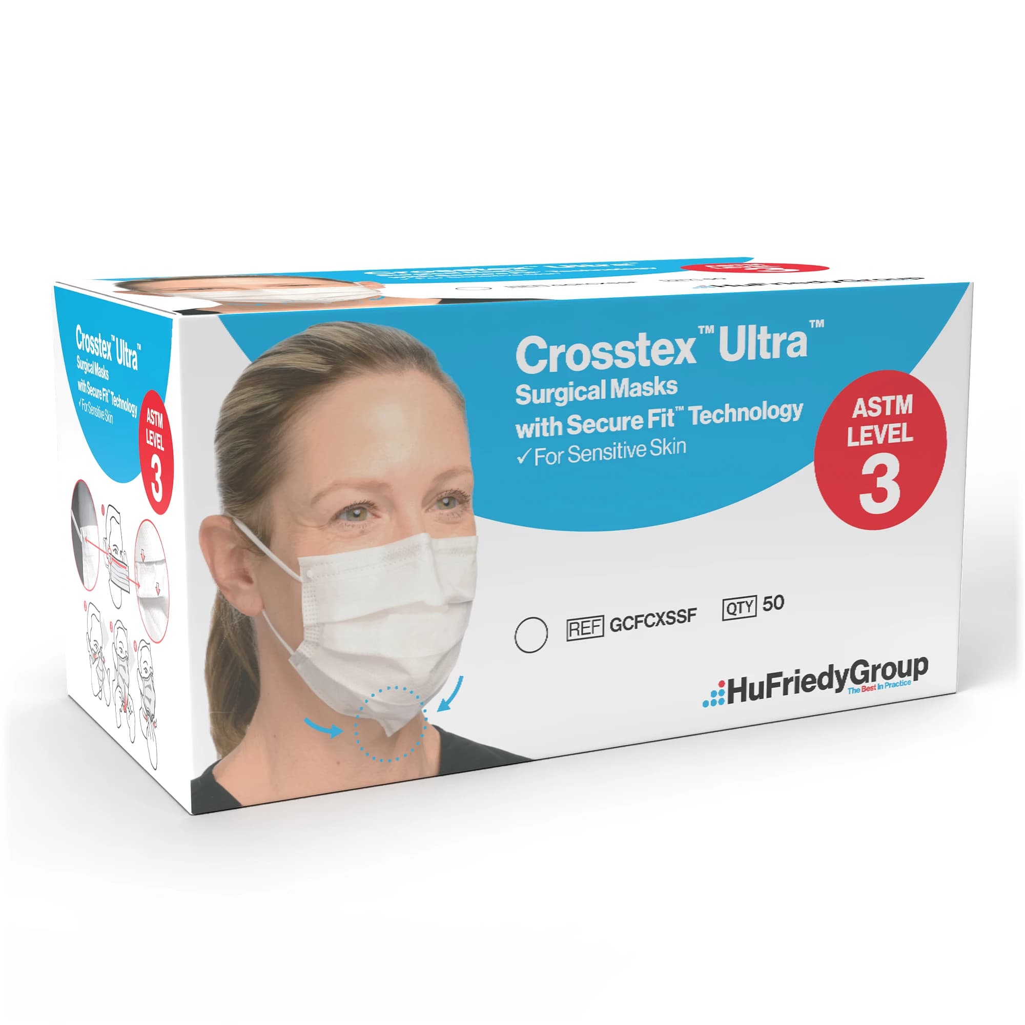Crosstex Ultra Sensitive Earloop Mask with SecureFit Technology, ASTM Level 3, White, 50/Box, GCFCXSSF thumbnail 14