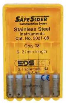 SafeSiders Endodontic Hand Reamers, 21 mm, 0.02 Taper, Size #08, Grey, Stainless Steel, 6/Pkg, 5021-08 thumbnail 4