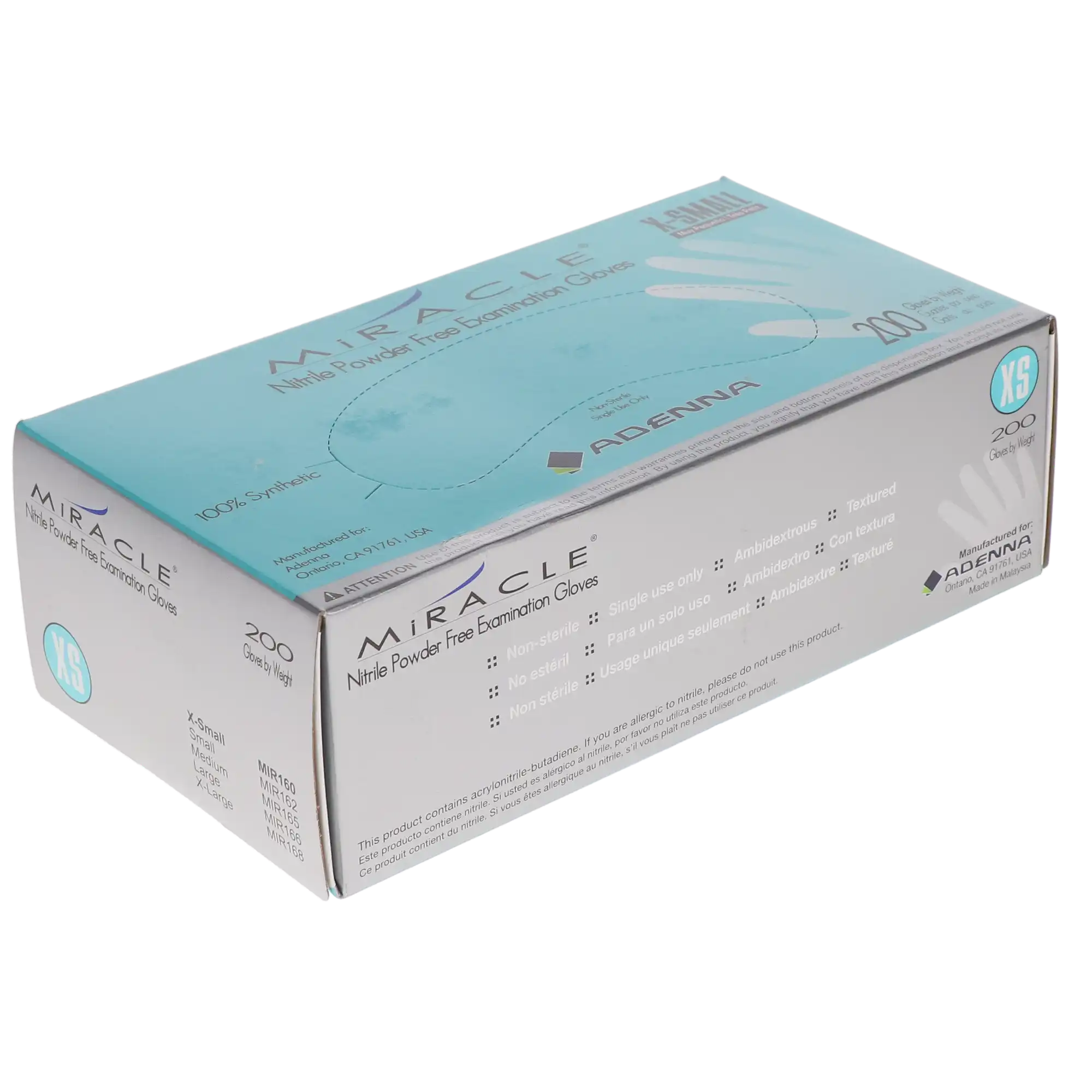 Adenna Miracle Nitrile Exam Gloves, Powder-Free, Fingertip Textured, Blue, Extra Small, 200/Box, MIR160 thumbnail 9