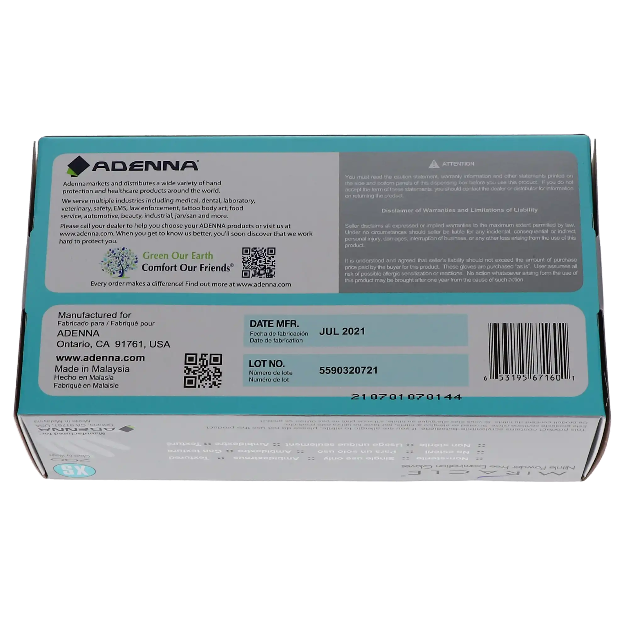 Adenna Miracle Nitrile Exam Gloves, Powder-Free, Fingertip Textured, Blue, Extra Small, 200/Box, MIR160 thumbnail 10