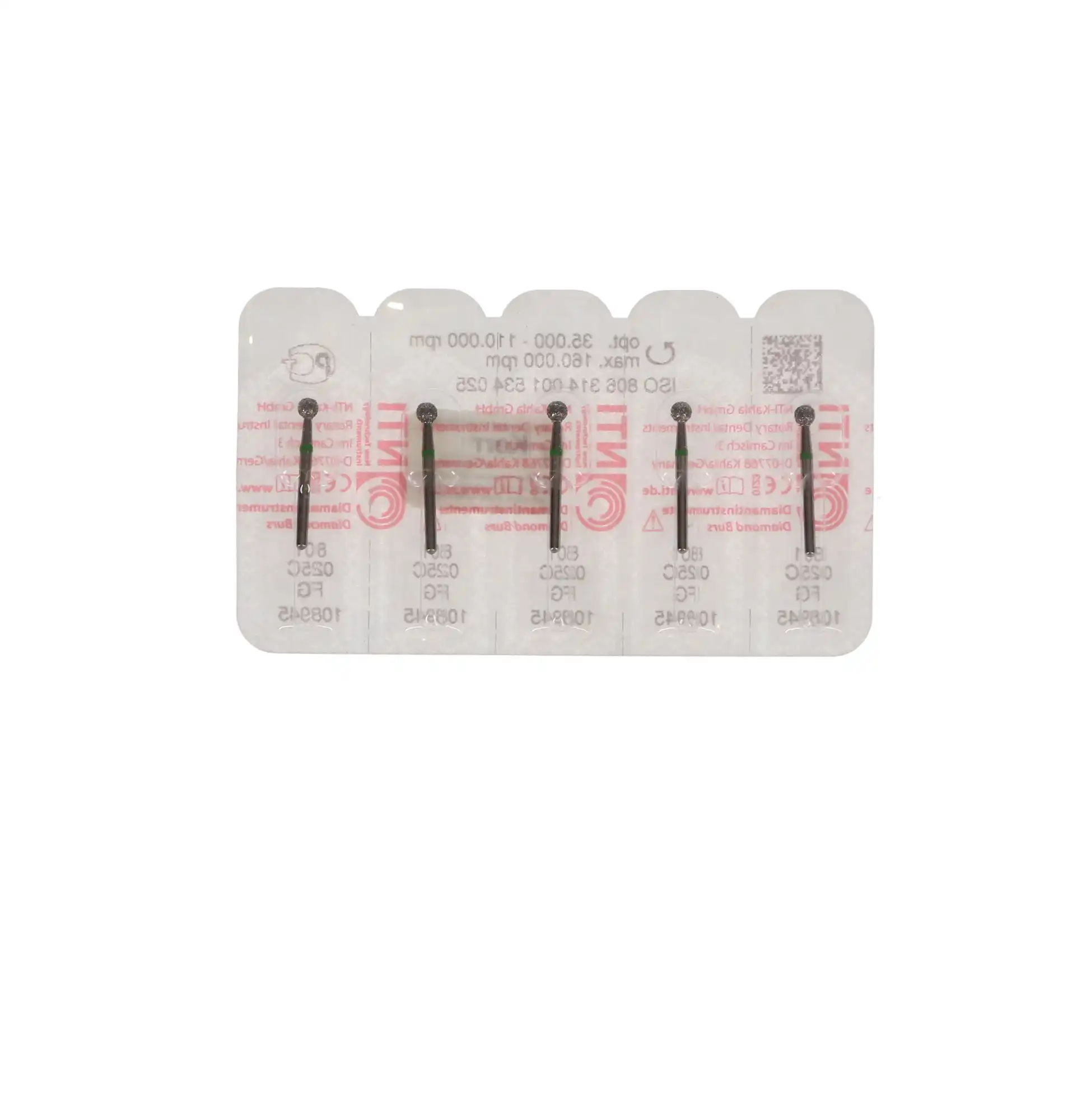 NTI Diamond Bur, FG, Round #801, 2.5 mm, Coarse, Green, 5/Pk, C801-025 thumbnail 5
