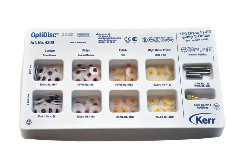 OptiDisc Finishing & Polishing Assorted Kit, 240 Discs (9.6 mm & 12.6 mm, All Grits), 3 RA Mandrels, 33475 thumbnail 2