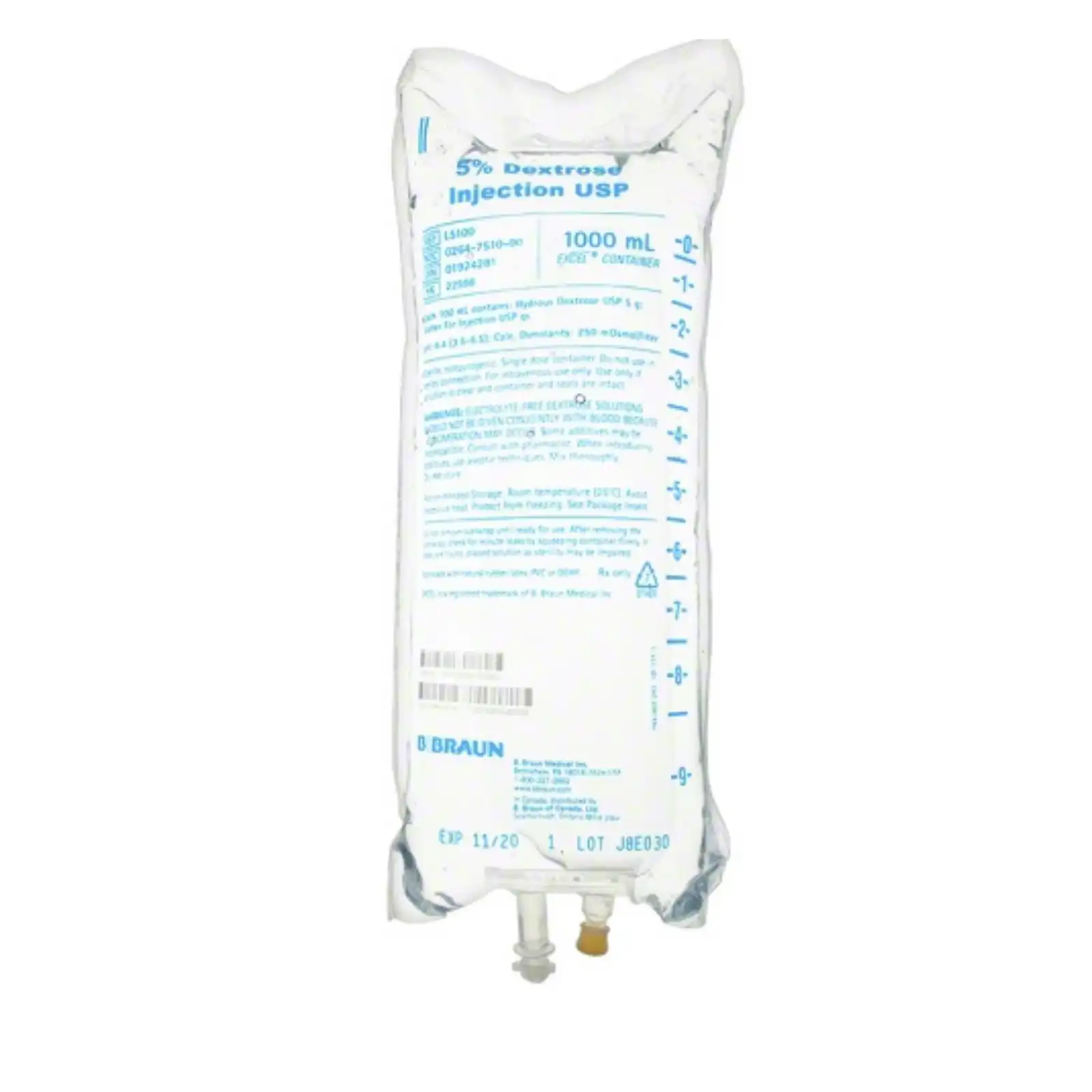 B. Braun 5% Dextrose & 0.45% Sodium Chloride Injection, USP, 500 mL, Viaflex Plastic Container, L6121 thumbnail 2