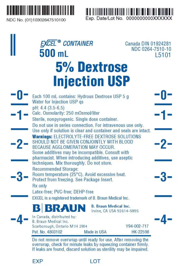 B. Braun 5% Dextrose Injection USP, 250 mL IV Bag, Each, L5102 thumbnail 2