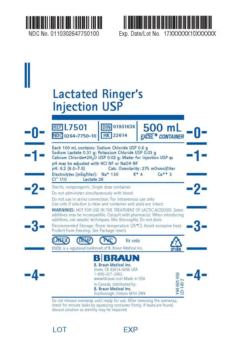 B. Braun Lactated Ringer's Injection USP, 1000 mL Plastic Bag, DEHP-Free, Sterile, L7500 thumbnail 2