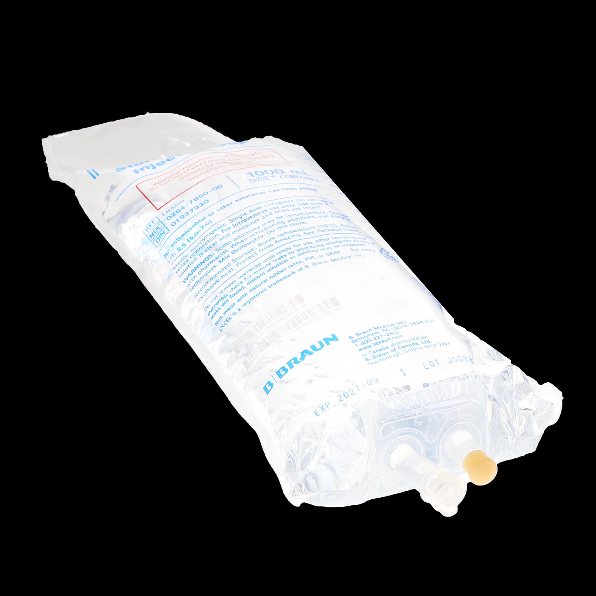 B. Braun Sterile Water for Injection USP, 1000 mL Excel Plastic Bag, PVC-Free & DEHP-Free, L8500 thumbnail 4