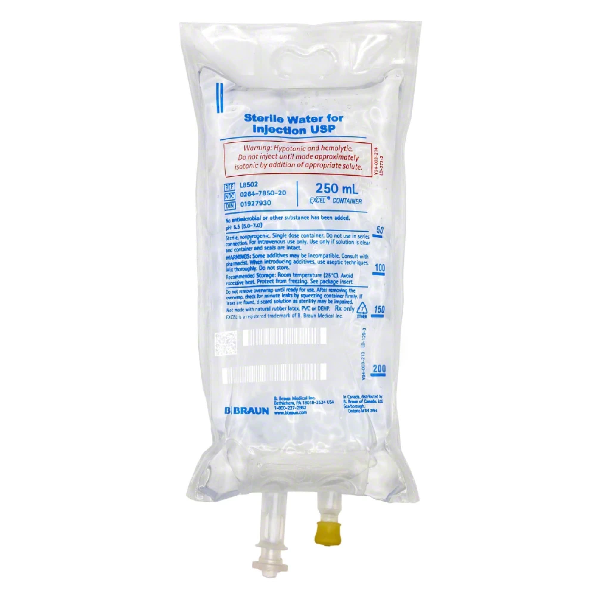 B. Braun Sterile Water for Injection, 250 mL Excel Plastic Bag, PVC-Free and DEHP-Free thumbnail 2