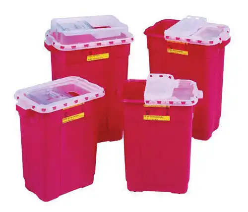 BD Multi-Use One-Piece Sharps Collector, 8.2 Qt, Large, Red, Hinged Lid with Petals, 305490 thumbnail 2