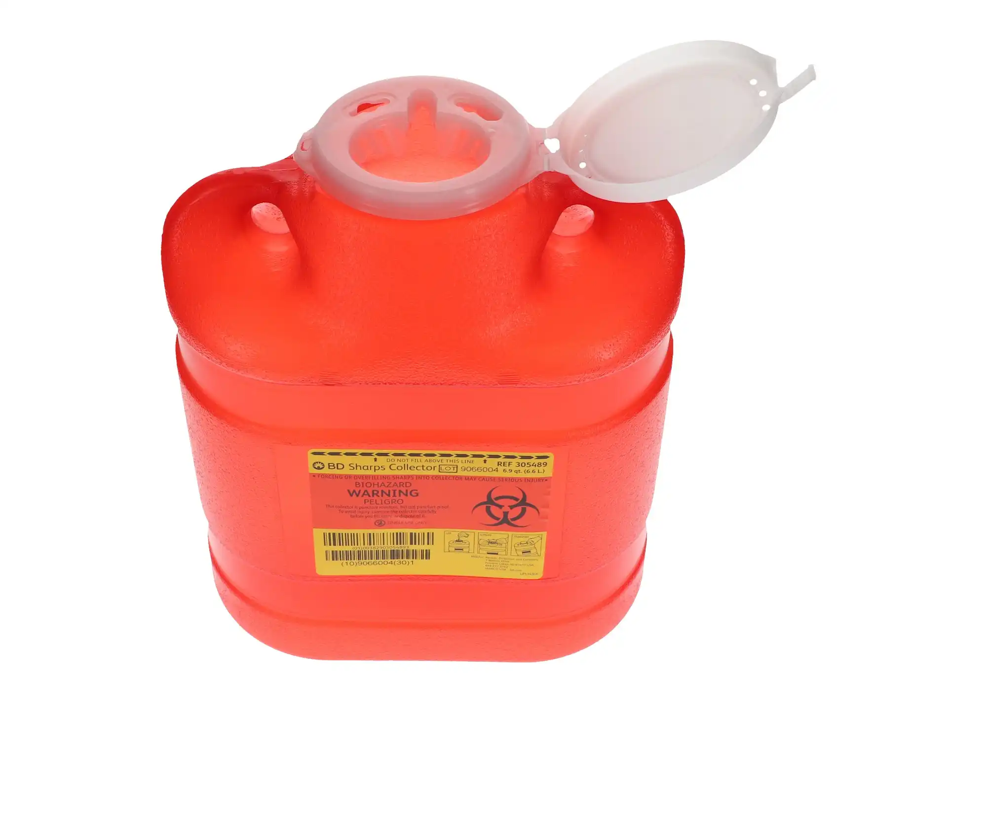 BD Multi-Use One-Piece Sharps Collector, 6.9 Qt, Medium, Red, Hinged Lid with Petals, 305489 thumbnail 4