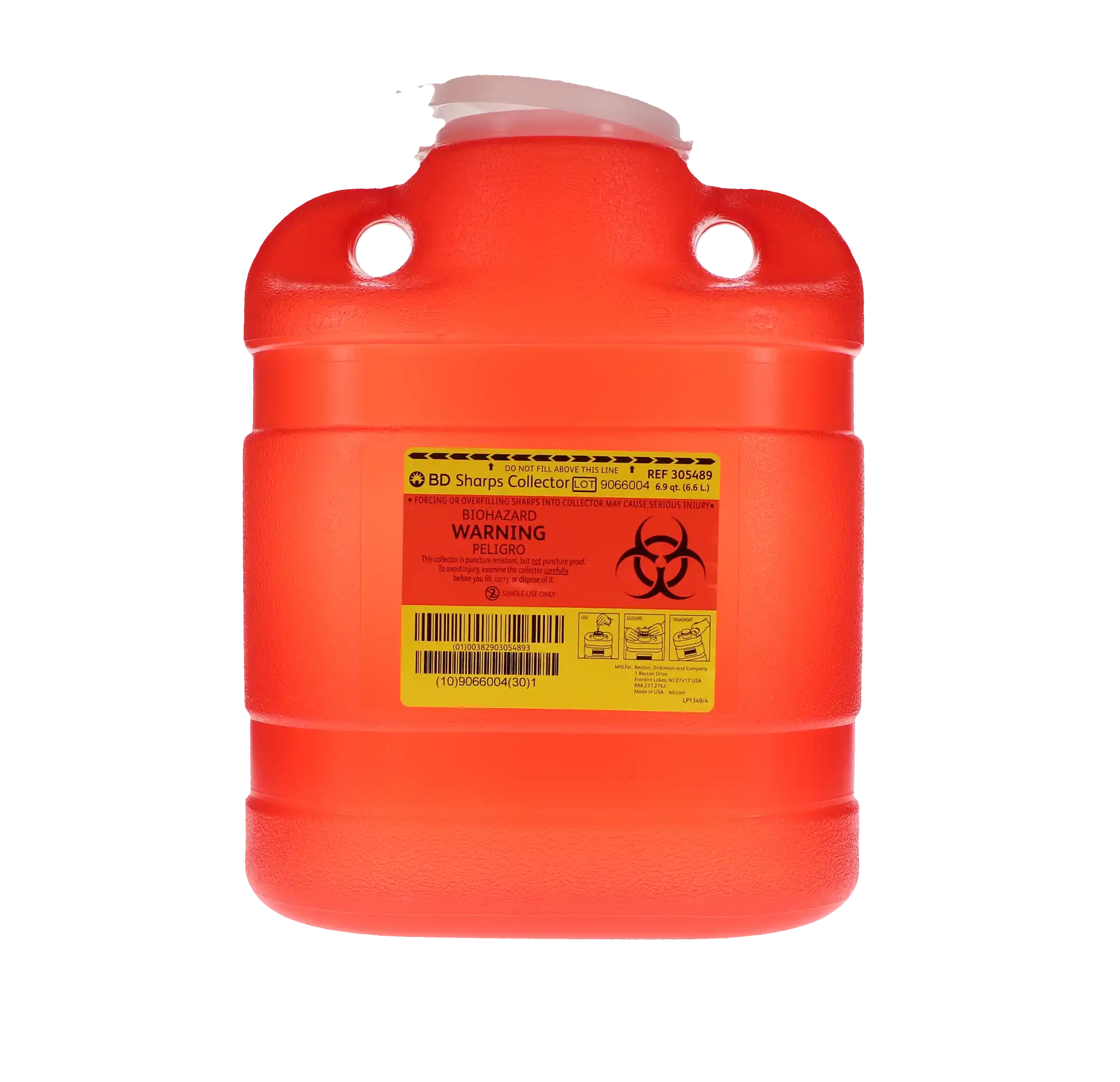 BD Multi-Use One-Piece Sharps Collector, 6.9 Qt, Medium, Red, Hinged Lid with Petals, 305489 thumbnail 6