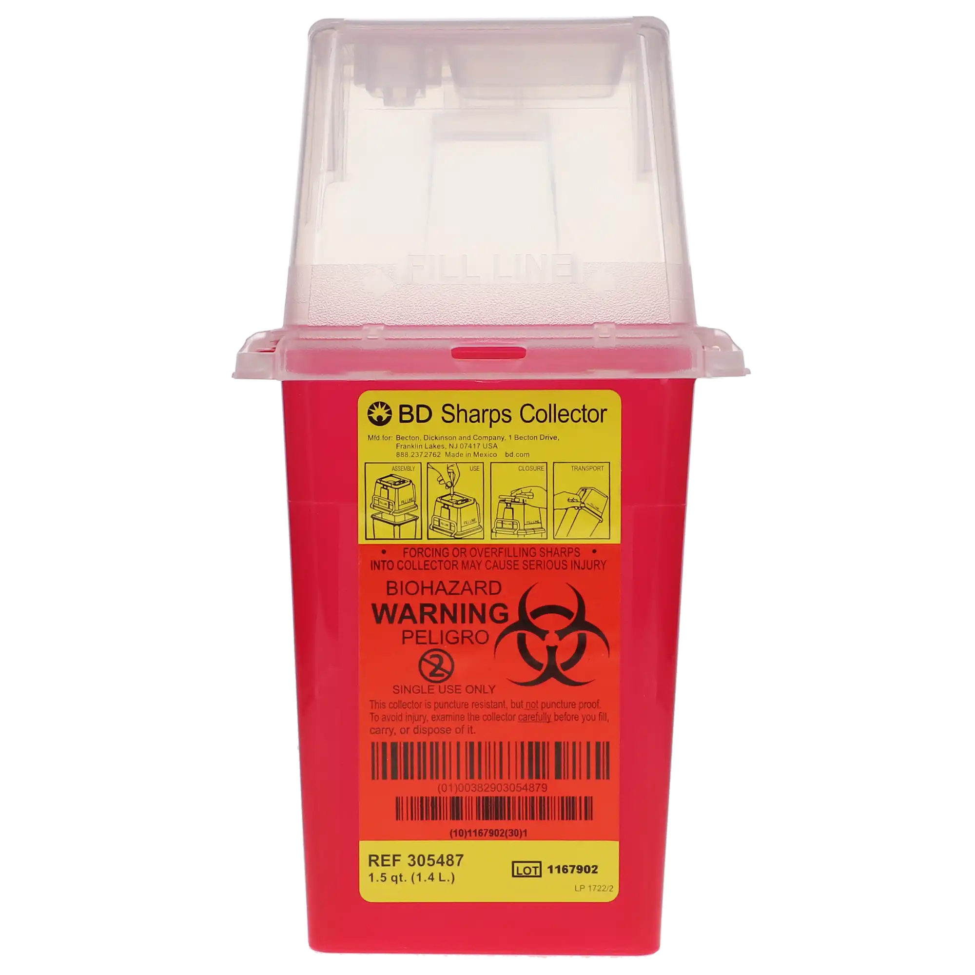 BD Phlebotomy Sharps Collector, Red Tray, 1.5 Quart, with Needle Port, 305487 thumbnail 7