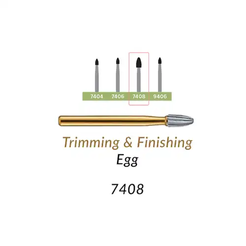 Alpen 12-Blade Trimming & Finishing Carbide Burs, FG, Egg, # 7408, 2.3 mm, 5/Pk, R707408 thumbnail 7