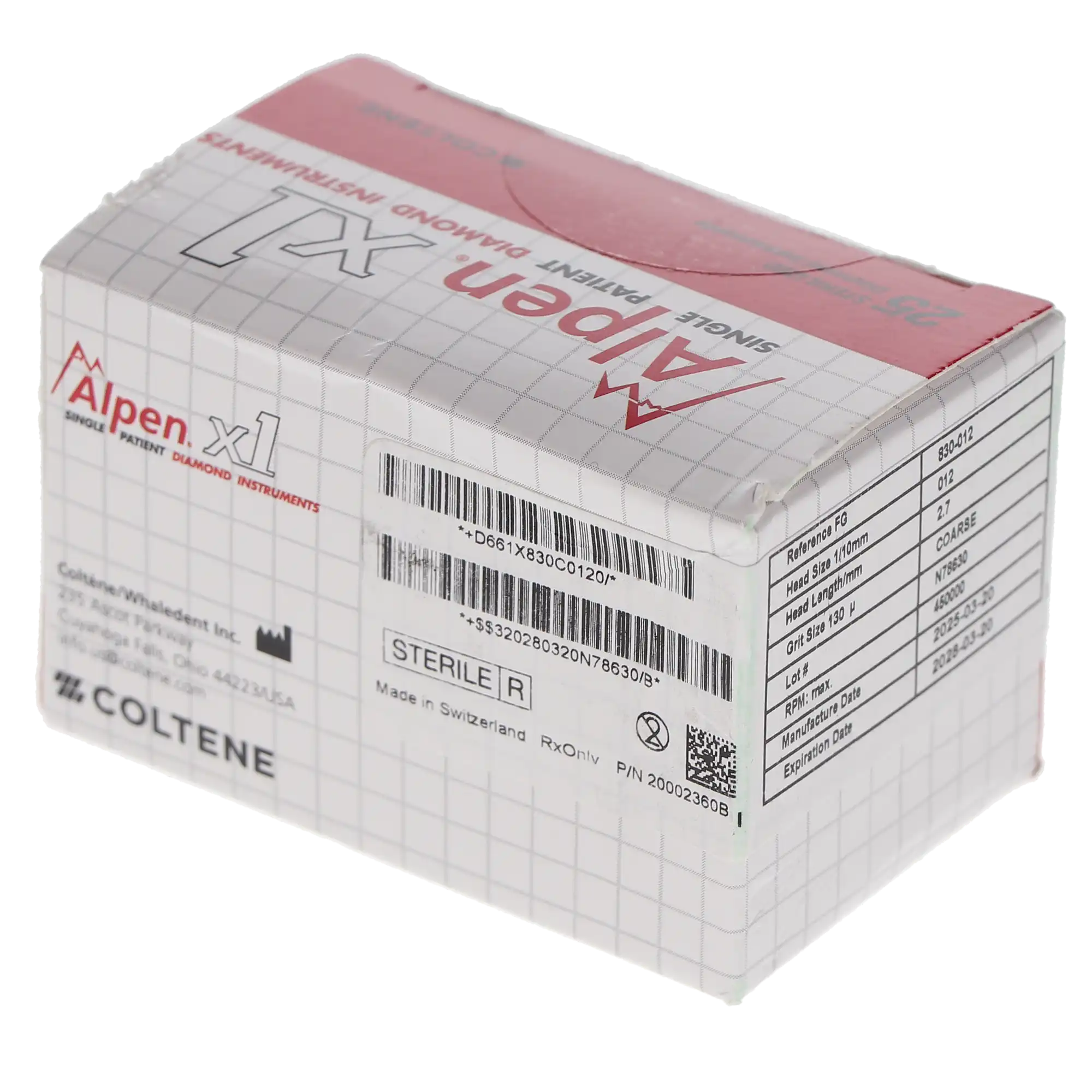 Alpen X1 Single Use Diamond Bur, FG, Pear #830-012C, Coarse, Green, 1.2 mm, 25/Pk, X830C012 thumbnail 11