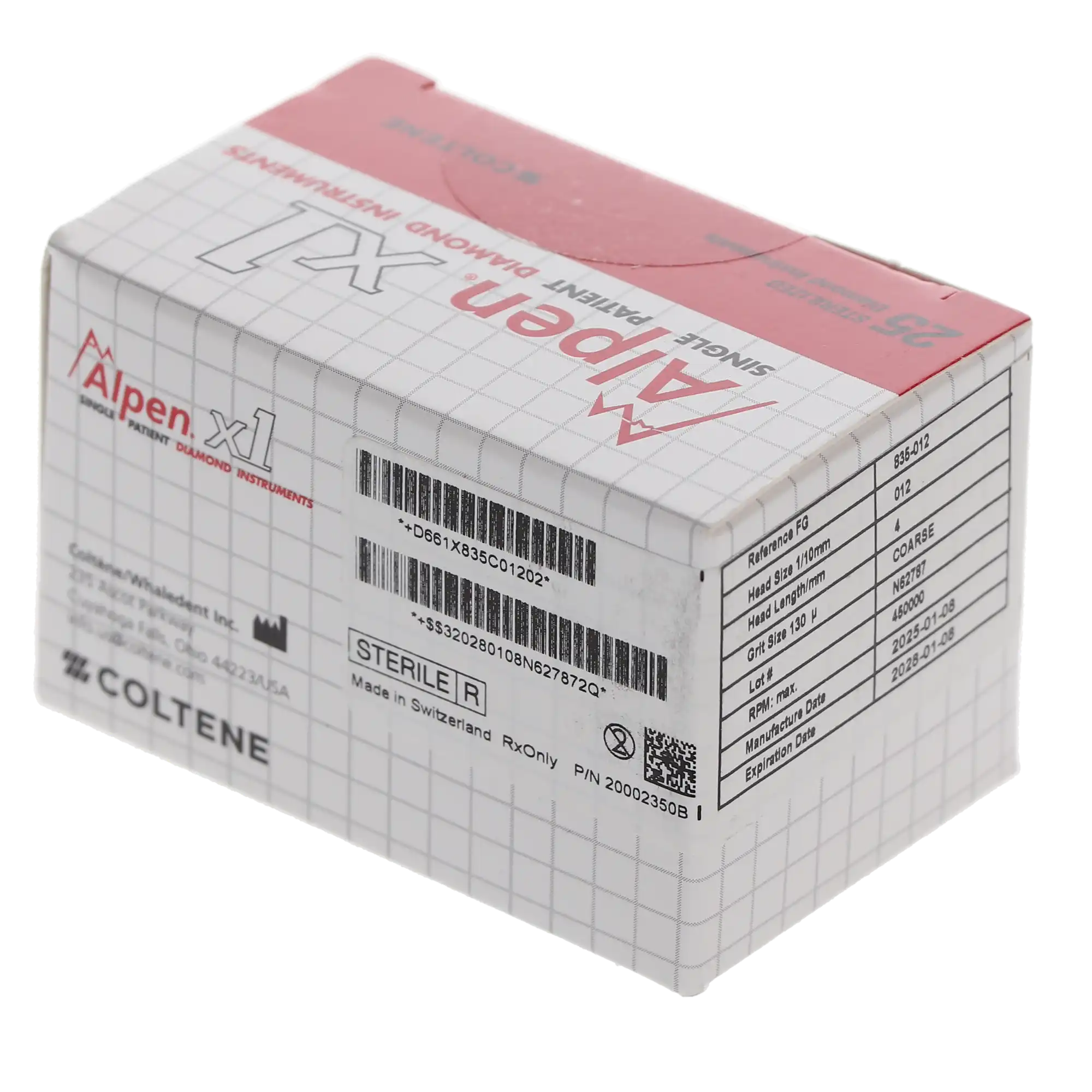Alpen X1 Diamond Single Use Bur, FG, #835-012C, Cylinder Flat End, Coarse, Green, 1.2 mm, 25/Pk, X835C012 thumbnail 3