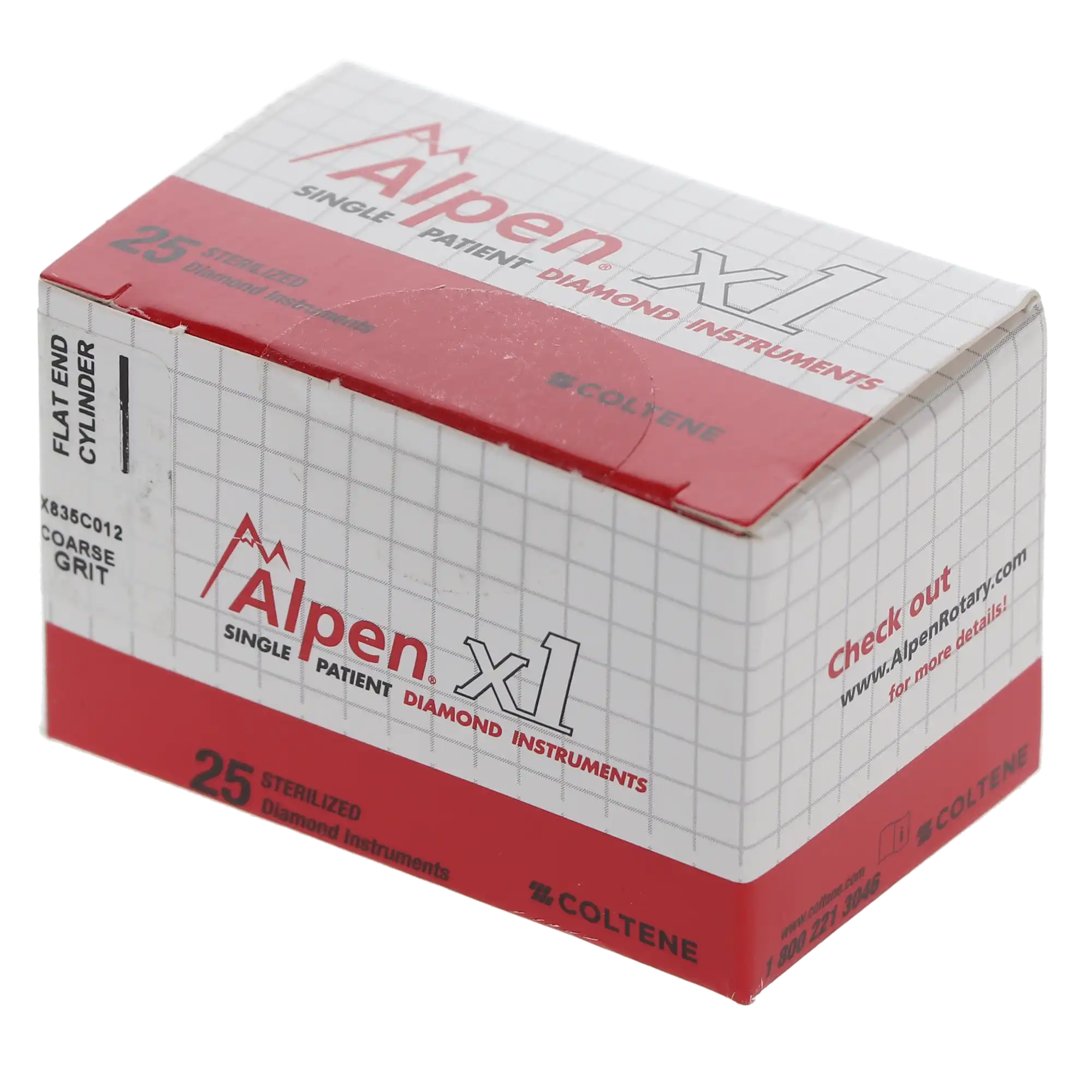 Alpen X1 Diamond Single Use Bur, FG, #835-012C, Cylinder Flat End, Coarse, Green, 1.2 mm, 25/Pk, X835C012 thumbnail 4
