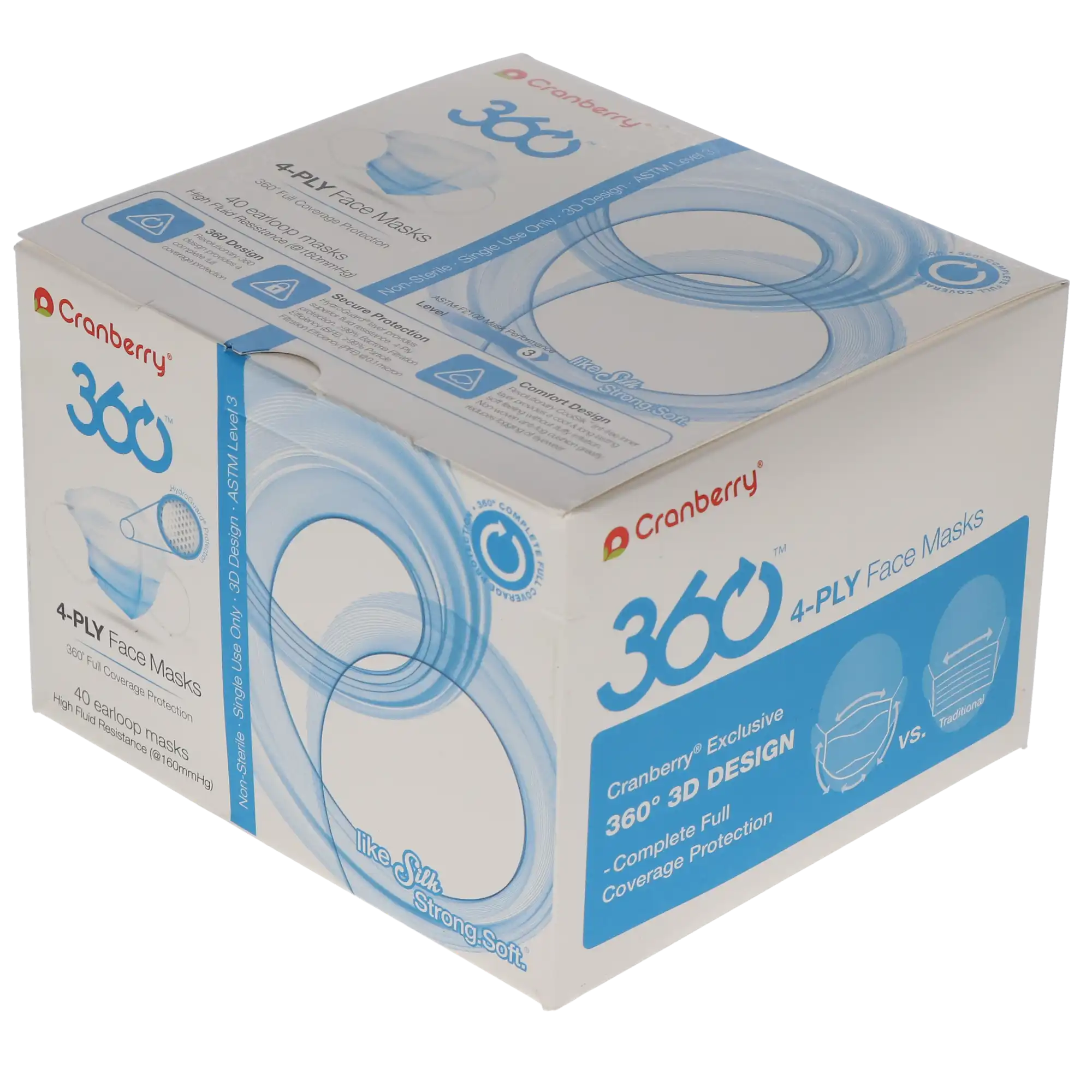 Cranberry 360 4-Ply Earloop Face Masks, ASTM Level 3, Anti-Fog, Latex-Free, Regular, Blue, 40/Box, Q2861B thumbnail 13