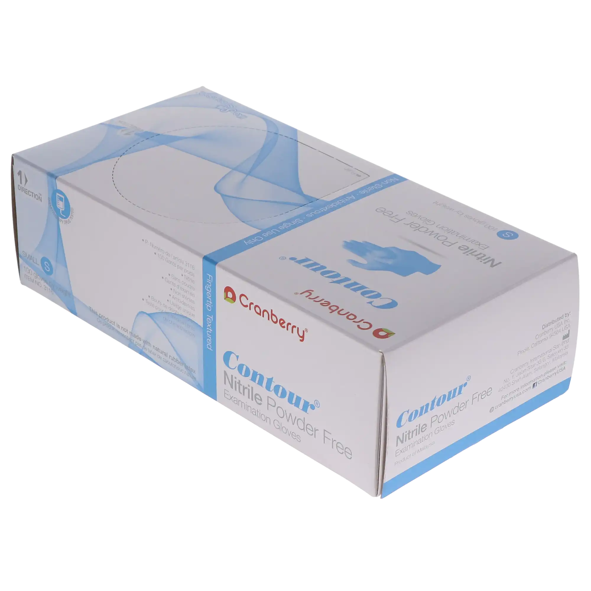 Cranberry Contour Powder-Free Nitrile Exam Gloves, Latex-Free, Blue, Small, 100/Box, CR3116 thumbnail 10