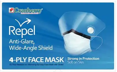 Cranberry Repel 4-Ply Anti-Glare Wide-Angle Shield Earloop Face Mask, ASTM Level 3, Sapphire, 25/Box, R2980SA thumbnail 7