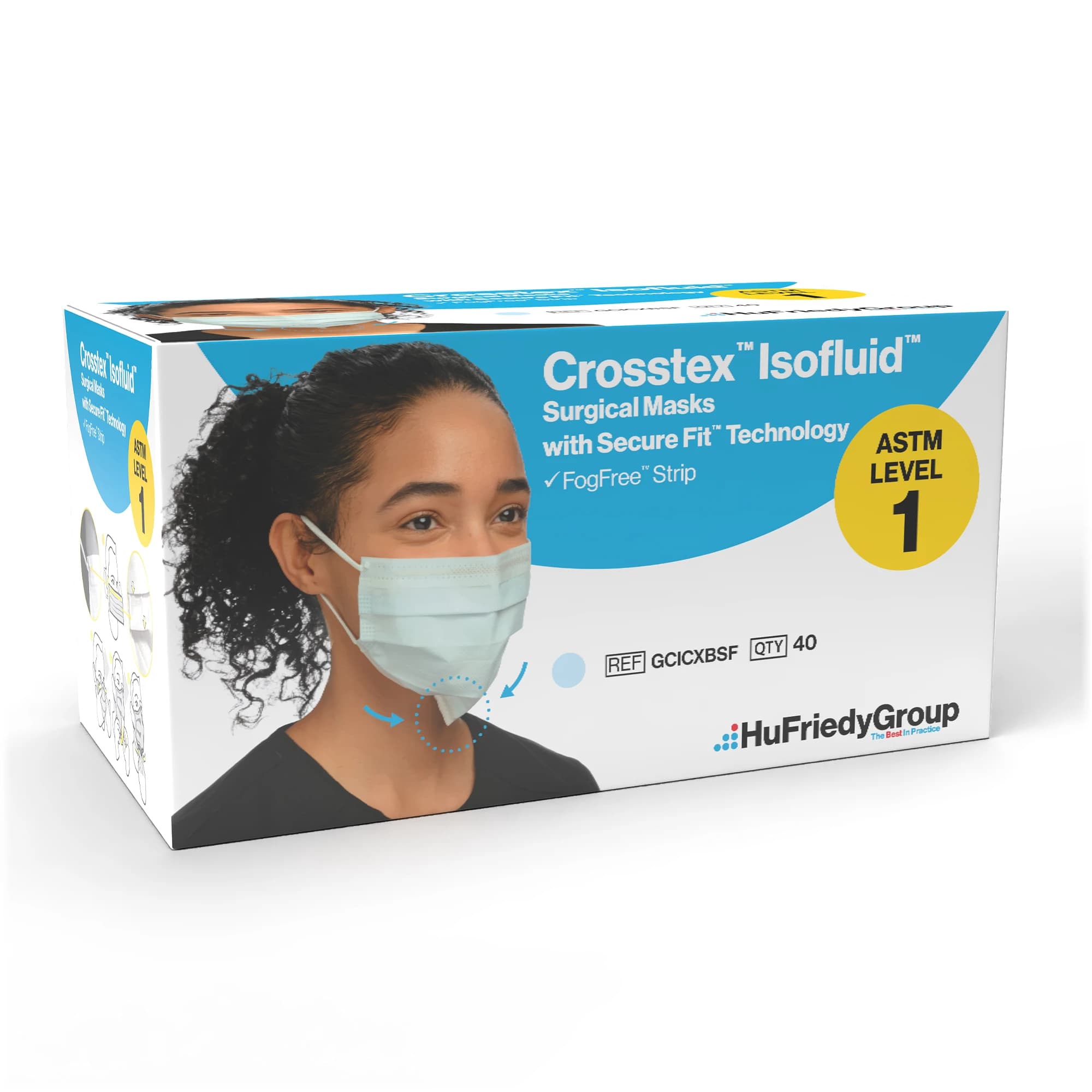 Isofluid FogFree SecureFit Earloop Surgical Mask, ASTM Level 1, Blue, 40/Box, GCICXBSF thumbnail 10