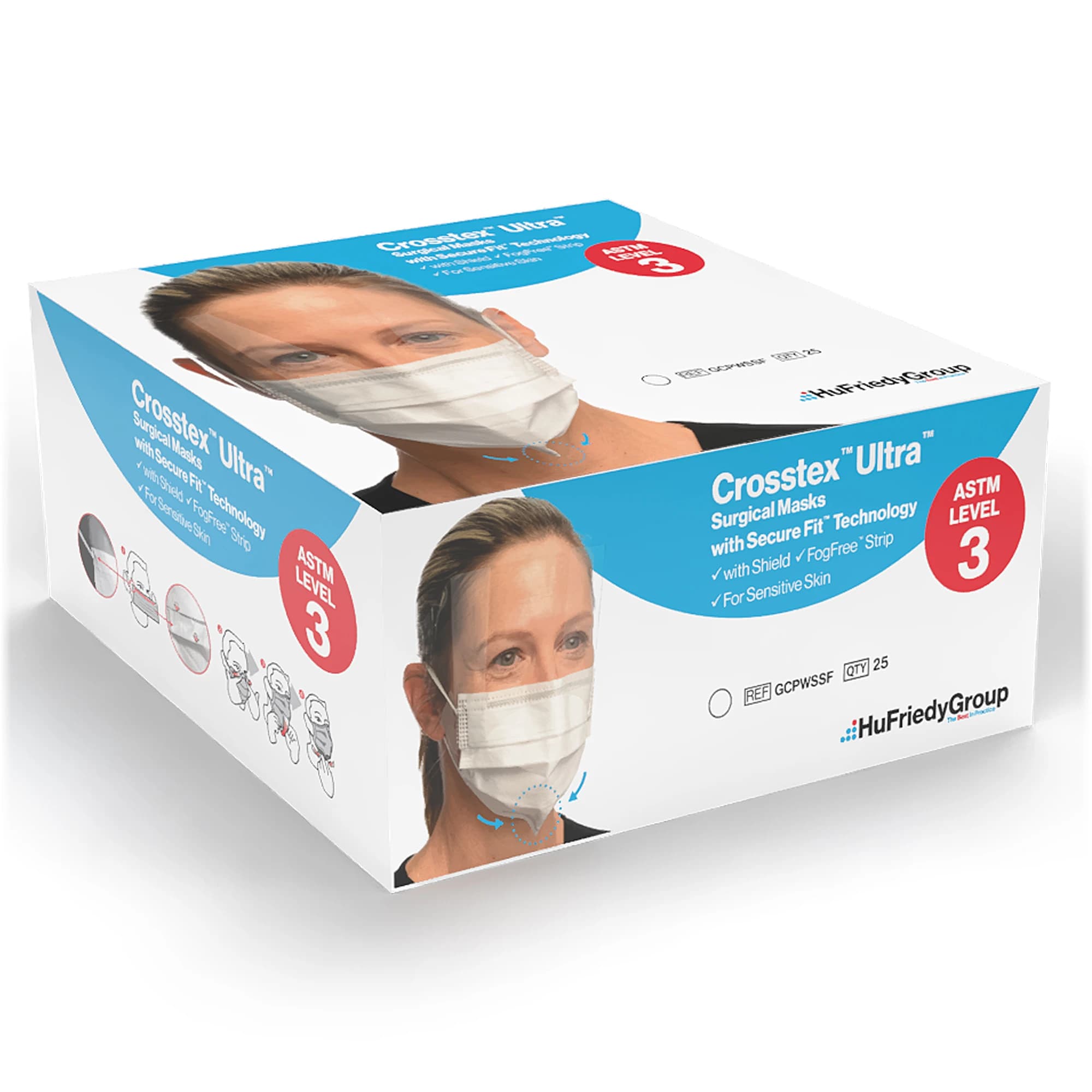 Crosstex Ultra Sensitive FogFree SecureFit Earloop Face Mask with Wrap-Around Shield, ASTM Level 3, White, 25/Box, GCPWSSF thumbnail 8