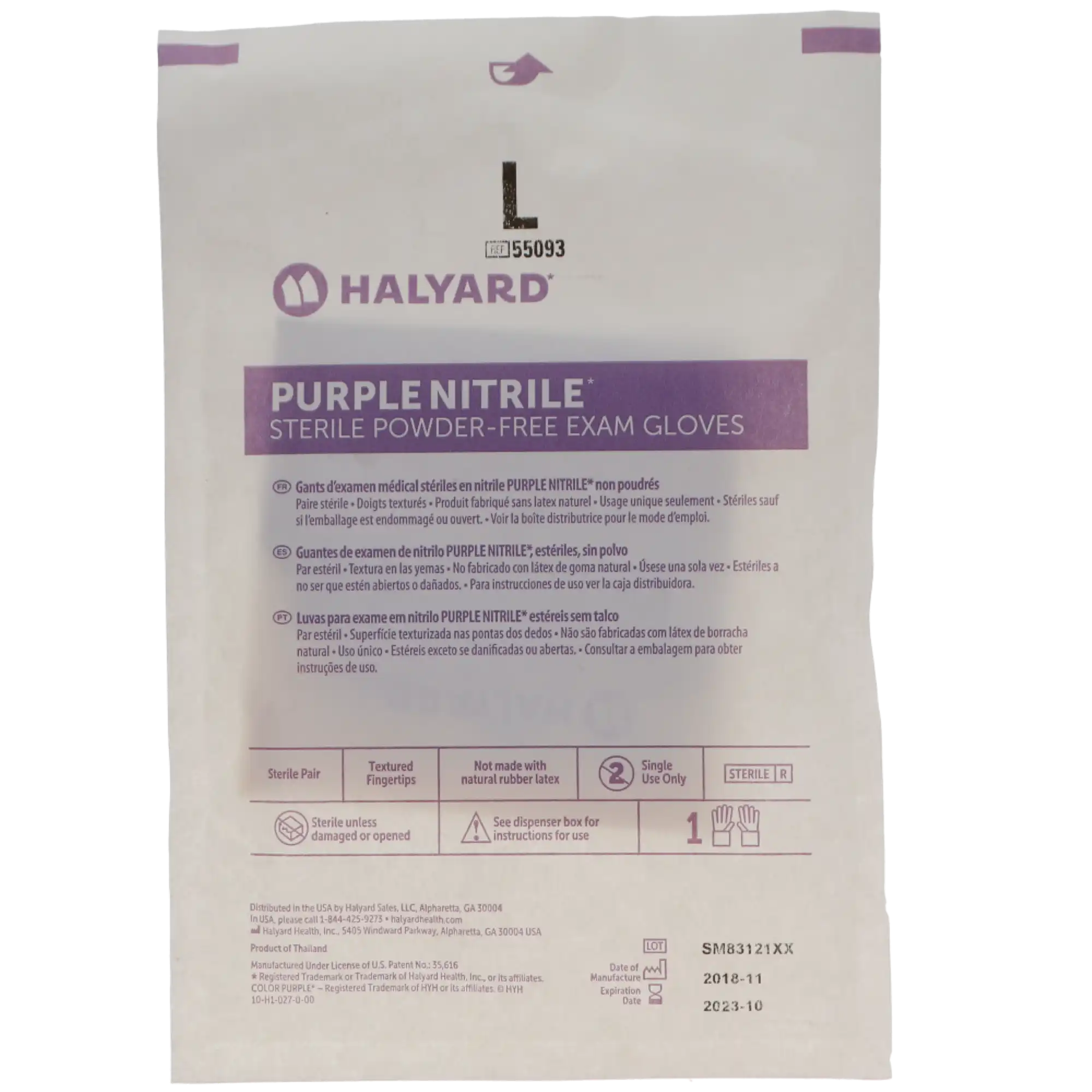 Halyard Purple Nitrile Sterile Exam Gloves, Powder-Free, Large, 50 Pairs/Box, 55093 thumbnail 2