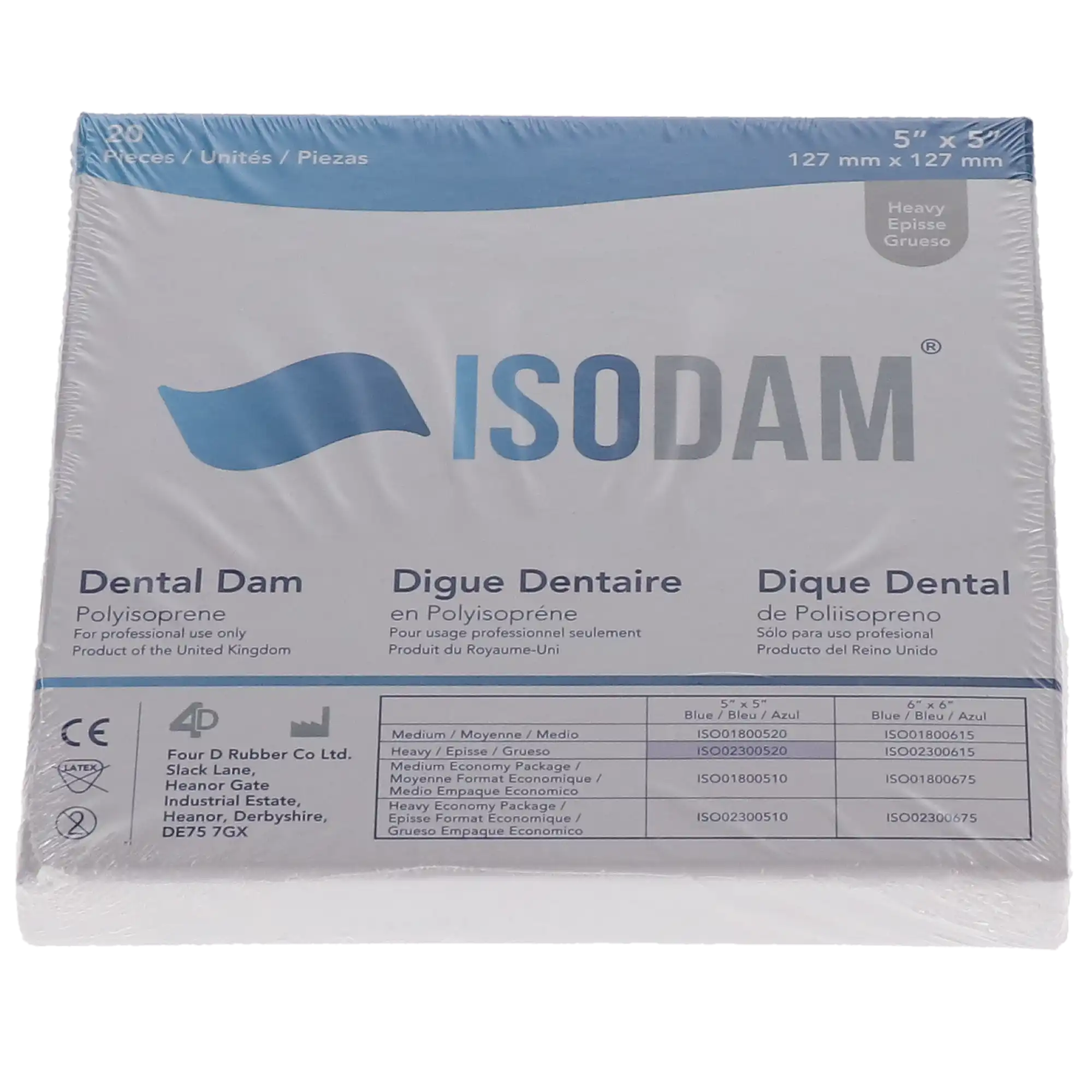 Isodam Polyisoprene Dental Dam, Latex-Free, Heavy, 5" x 5", Light Blue, 20/Box, ISO02300520 thumbnail 4