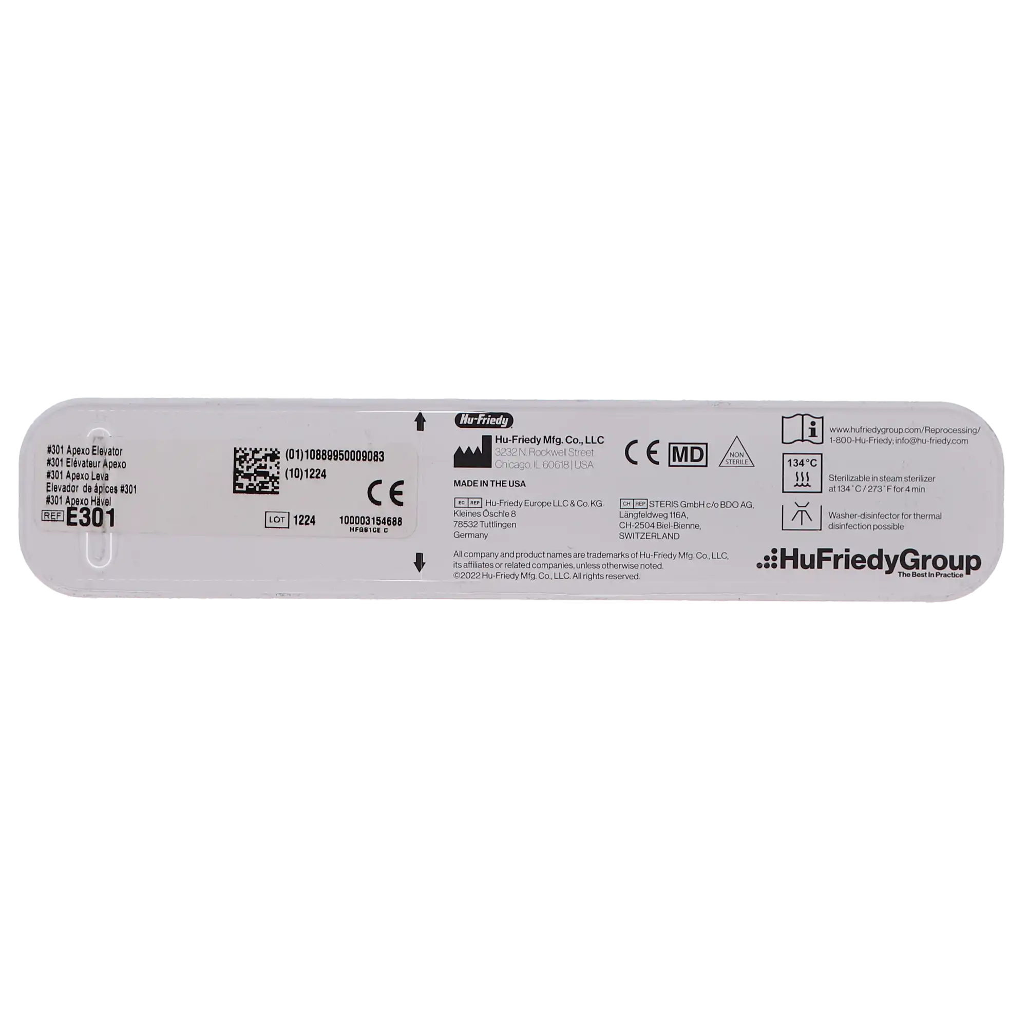 Hu-Friedy Apexo 301 Elevator, #510 Large Tapered Hexagon Handle, Single End, E301 thumbnail 4