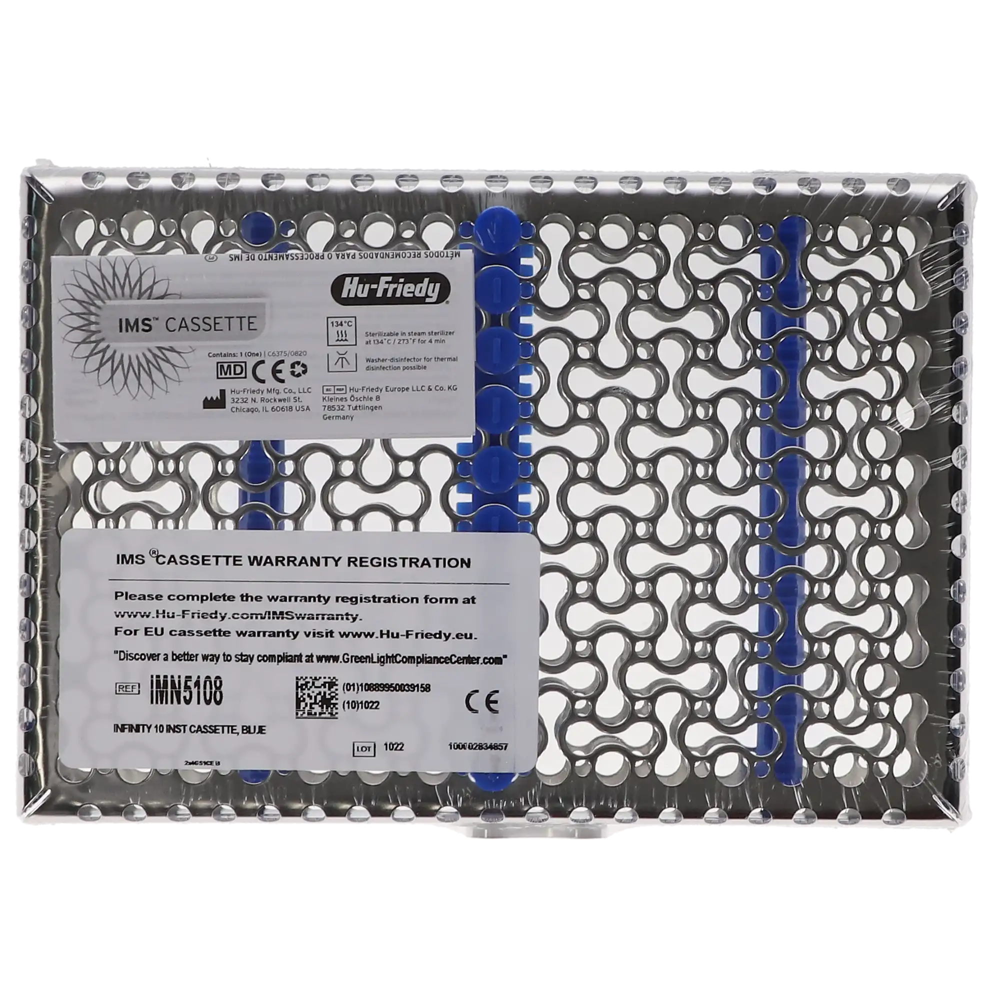 Hu-Friedy IMS Infinity Series Instrument Cassette, 10-Instrument, Small, Blue, 8" x 5.5" x 1.25", IMN5108, 1/Pk thumbnail 5