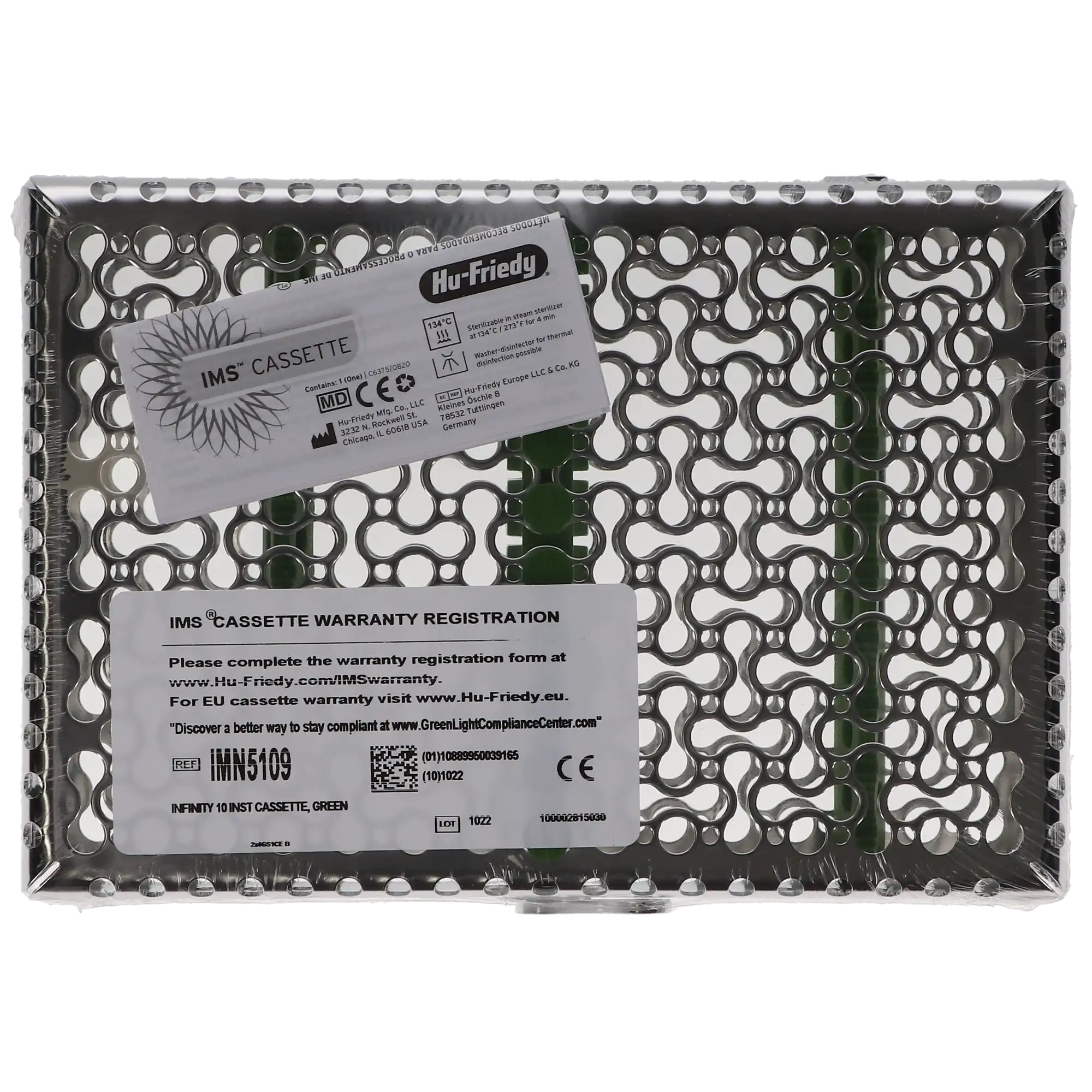 Hu-Friedy IMS Infinity Series 10-Instrument Small Cassette, Green, Stainless Steel, 5.5" x 8" x 1.25", IMN5109, 1/Pk thumbnail 5
