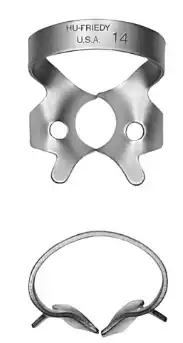 Hu-Friedy Satin Steel Rubber Dam Clamp, #14 Winged, for Partially Erupted or Irregularly Shaped Molars, 1/Pk, RDCM14 thumbnail 2