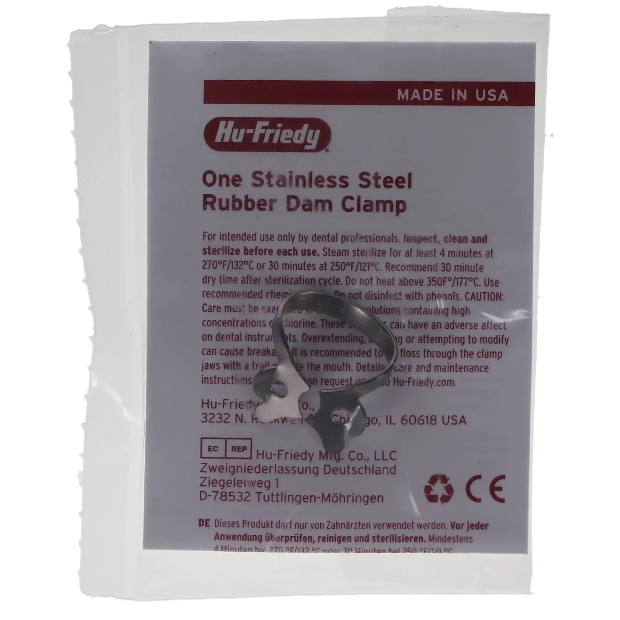 Hu-Friedy Satin Steel Rubber Dam Clamp, #2, Winged, Premolars, 1/Pk, RDCM2 thumbnail 5