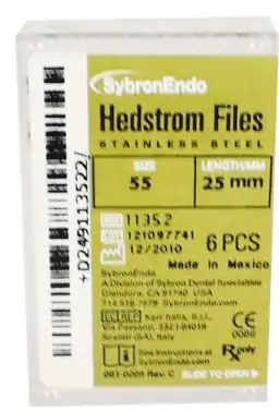 Sybron Endo Hedstrom Files, Stainless Steel, 25 mm, #55, Red, 6/Pk, 11352 thumbnail 3