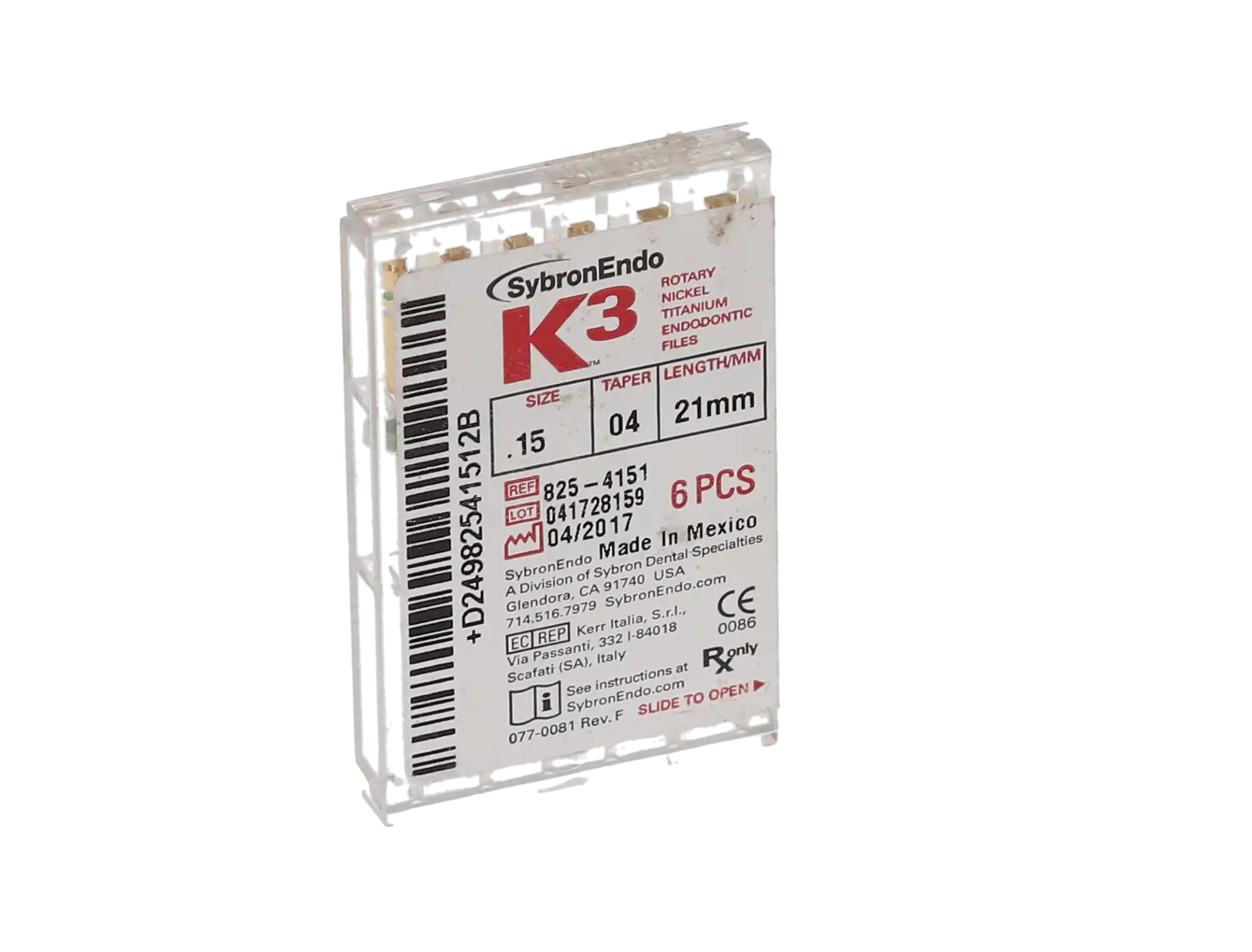 K3 Nickel-Titanium Rotary Endodontic Files, 21 mm, 0.04 Taper, #15, White, 6/Pk, 825-4151 thumbnail 12