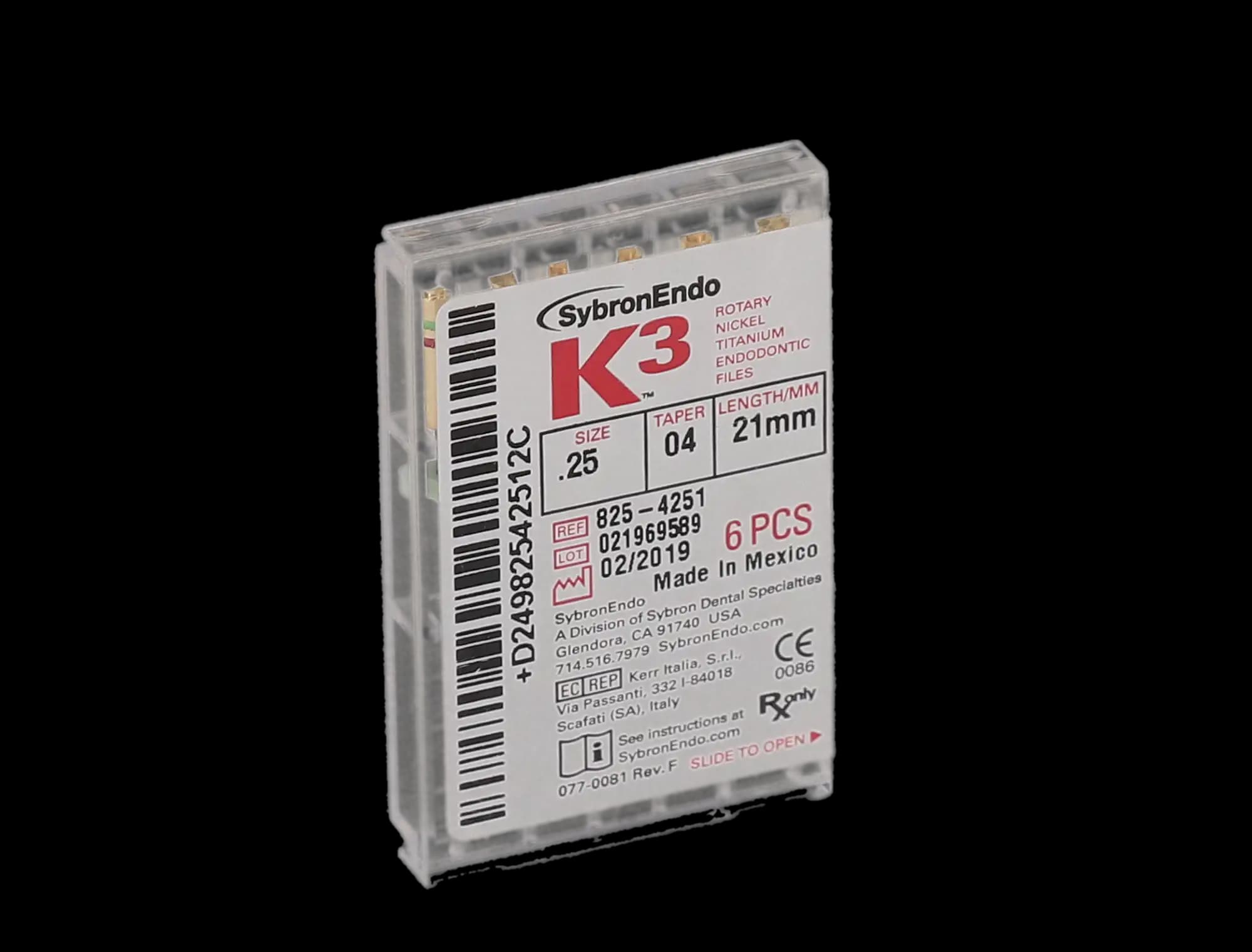 K3 Nickel-Titanium Rotary Endodontic Files, 21 mm, 0.04 Taper, #25, Red, 6/Pk, 825-4251 thumbnail 12