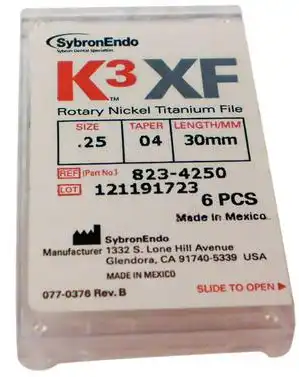 K3XF NiTi Rotary Files, .04 Taper, #25, 21 mm, Red, 6/Pk, 823-4251 thumbnail 8