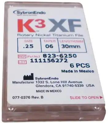 K3XF NiTi Rotary Files, 21 mm, .06 Taper, #25, Red, 6/Pk, 823-6251 thumbnail 3