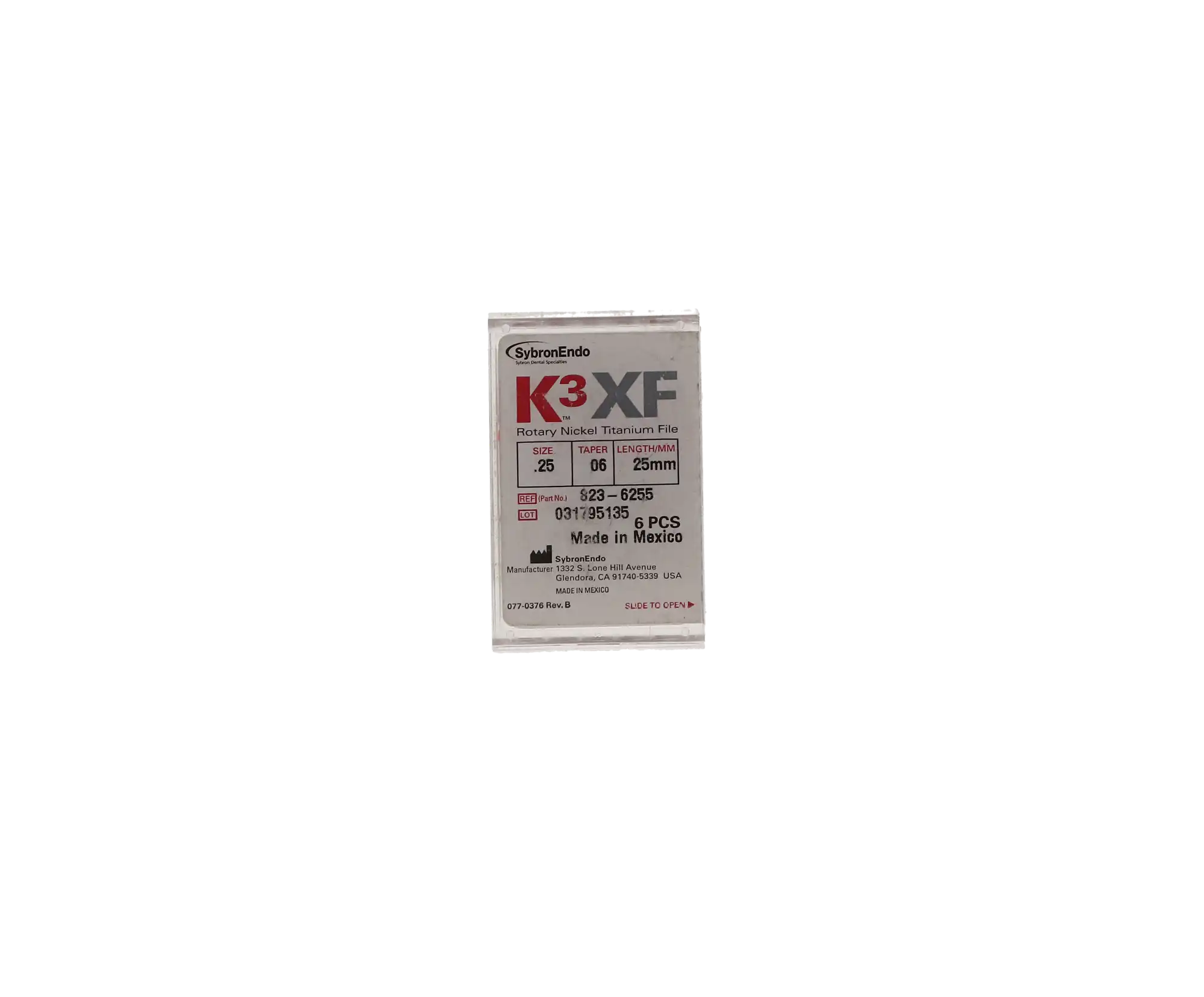 K3XF NiTi Rotary Files, 25 mm, .06 Taper, #25, Red, 6/Pk, 823-6255 thumbnail 12