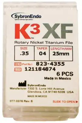 K3XF NiTi Rotary Files, 25 mm, .04 Taper, #35, Green, 6/Pk, 823-4355 thumbnail 9
