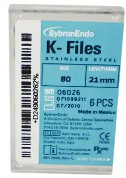 Kerr SybronEndo K-Files, Stainless Steel, 21mm, #80, Black, 6/Pk, 06026 - SybronEndo K-Files SS 21mm #80 6/Bx - Image 1