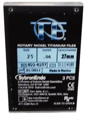 TF Twisted Nickel-Titanium Rotary File, 27 mm, 0.06 Taper, #25, Red, 3/Pk, 822-6257 thumbnail 8