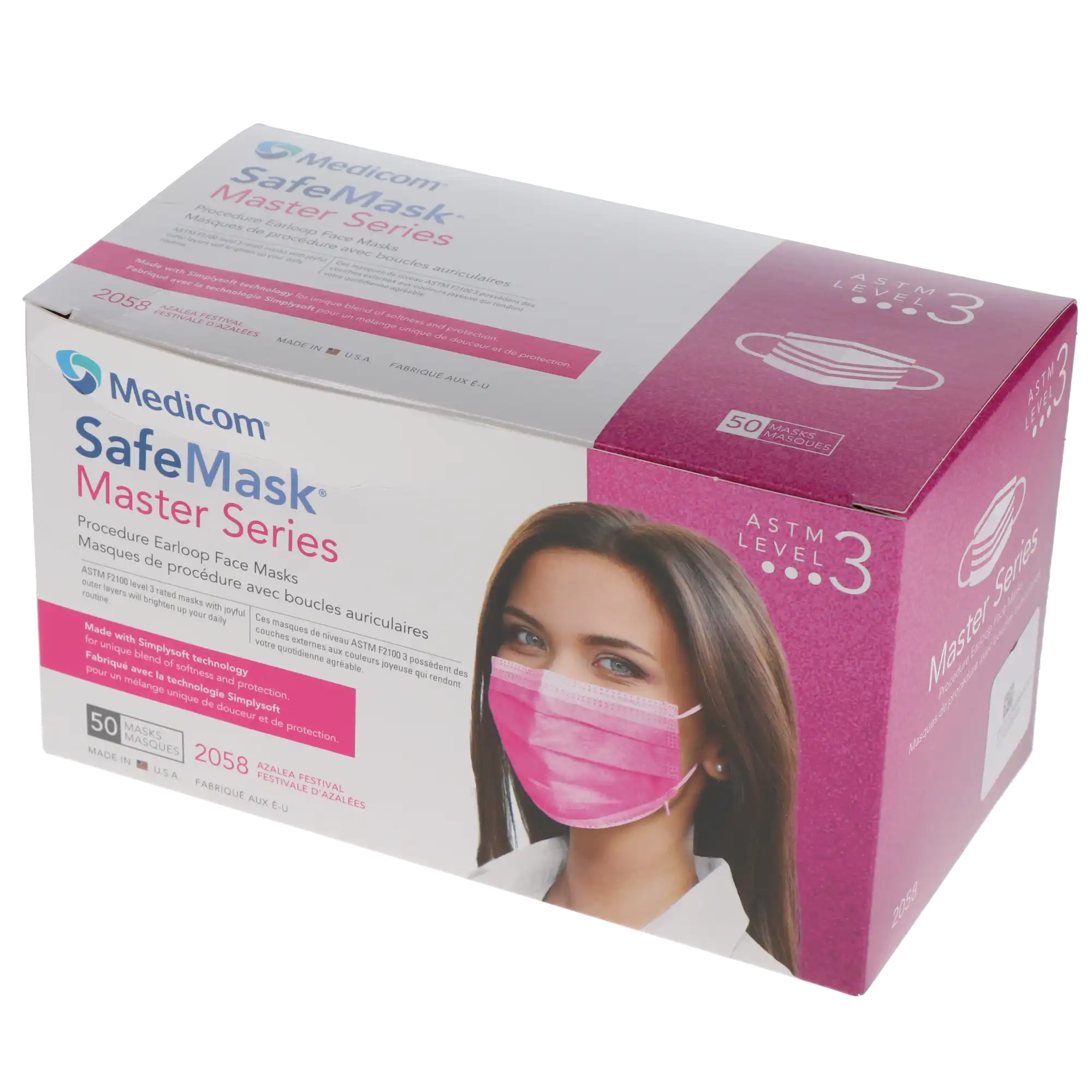 SafeMask Master Series Procedure Earloop Face Mask, ASTM Level 3, Azalea Festival (Bright Fuchsia), 50/Box, 2058 thumbnail 14