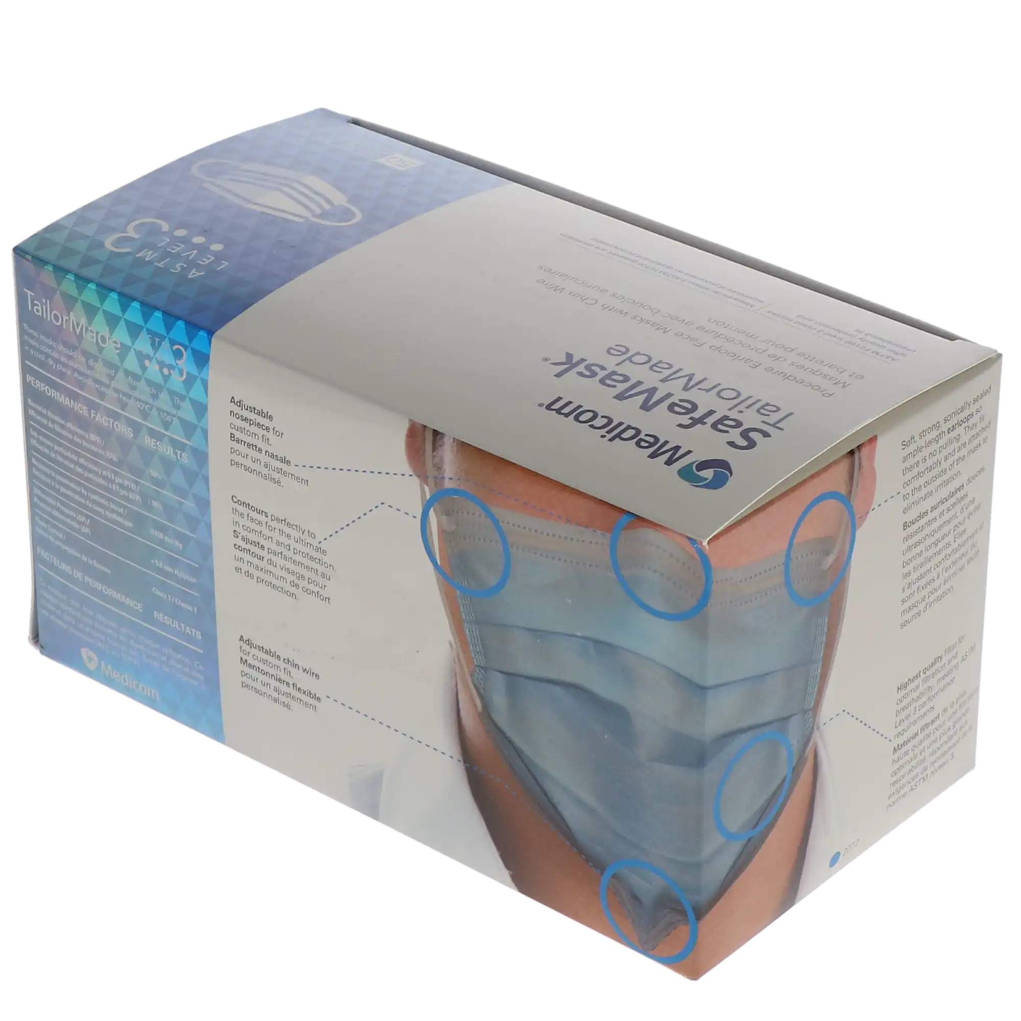 SafeMask TailorMade Procedure Mask with Chin Wire, ASTM Level 3, Blue, 50/Box, 2072 thumbnail 14