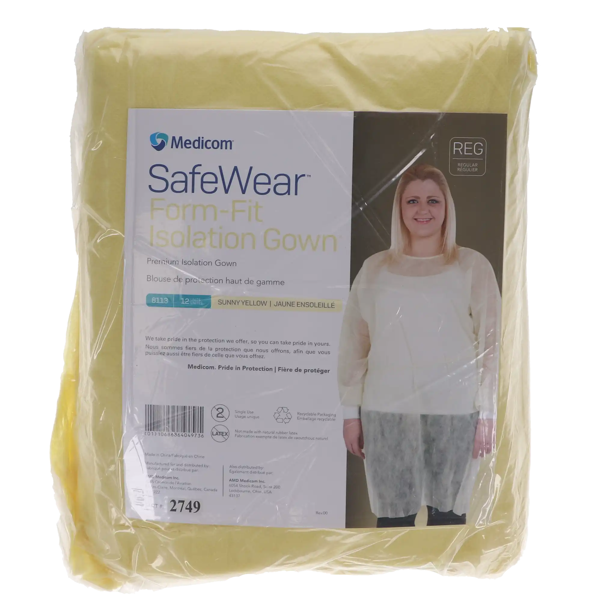SafeWear Form-Fit Disposable Isolation Gown, Regular, Sunny Yellow, 12/Pk, 8113 thumbnail 7