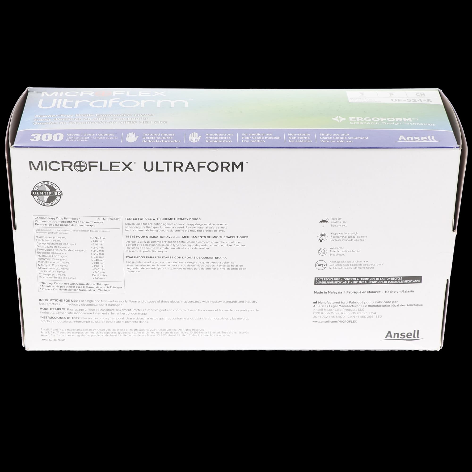 Microflex Ultraform Nitrile Exam Gloves, Powder-Free, Non-Sterile, Small, Cobalt Blue, 300/Box, UF-524-S thumbnail 9