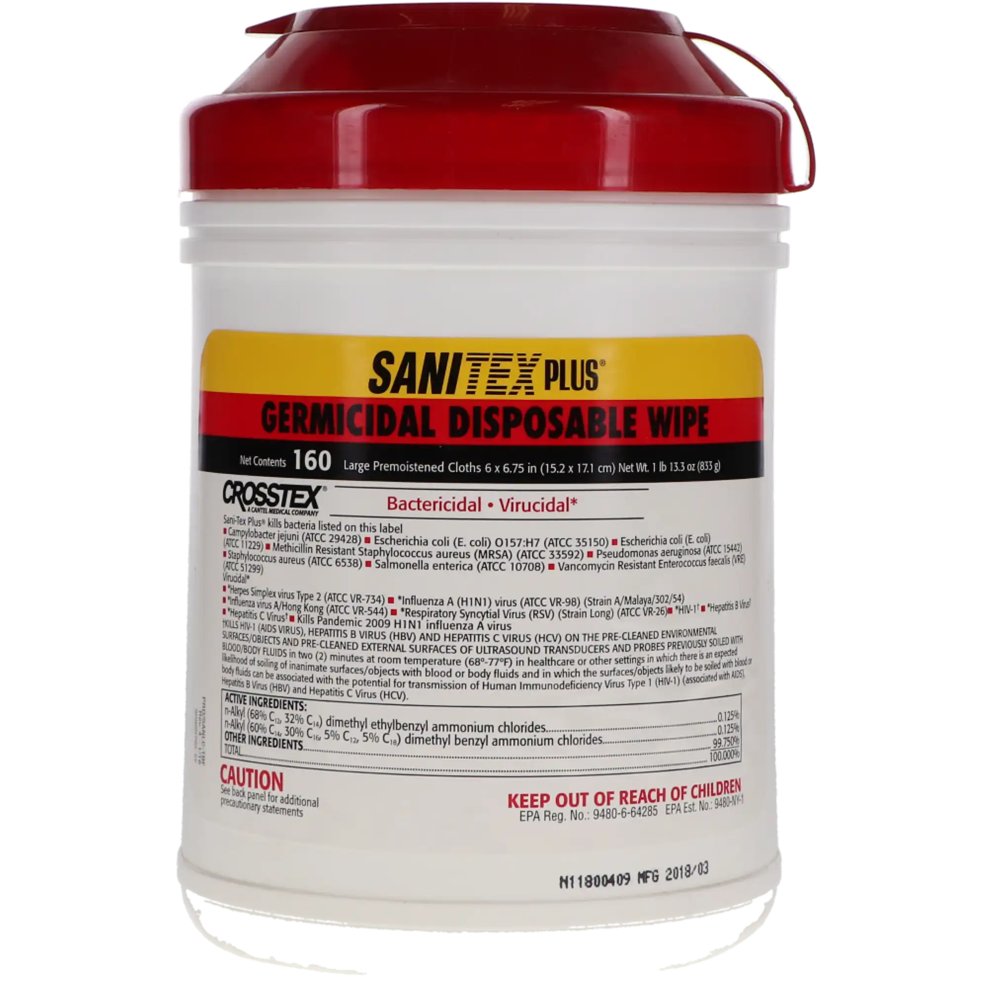 PDI Sani-Cloth Plus Germicidal Disposable Surface Wipes, Large, 6" x 6.75", 160 Wipes/Canister, Q89072 thumbnail 10