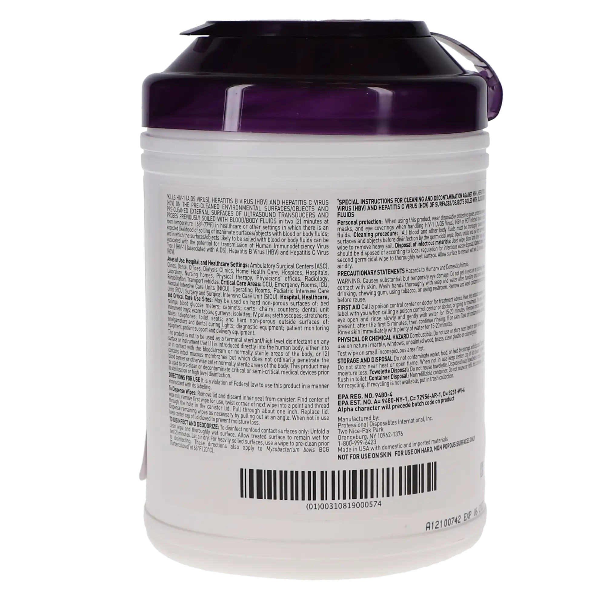 PDI Super Sani-Cloth Large Germicidal Disposable Wipes, 6" x 6.75", High Alcohol 55%, 160/Canister, Q55172 thumbnail 3