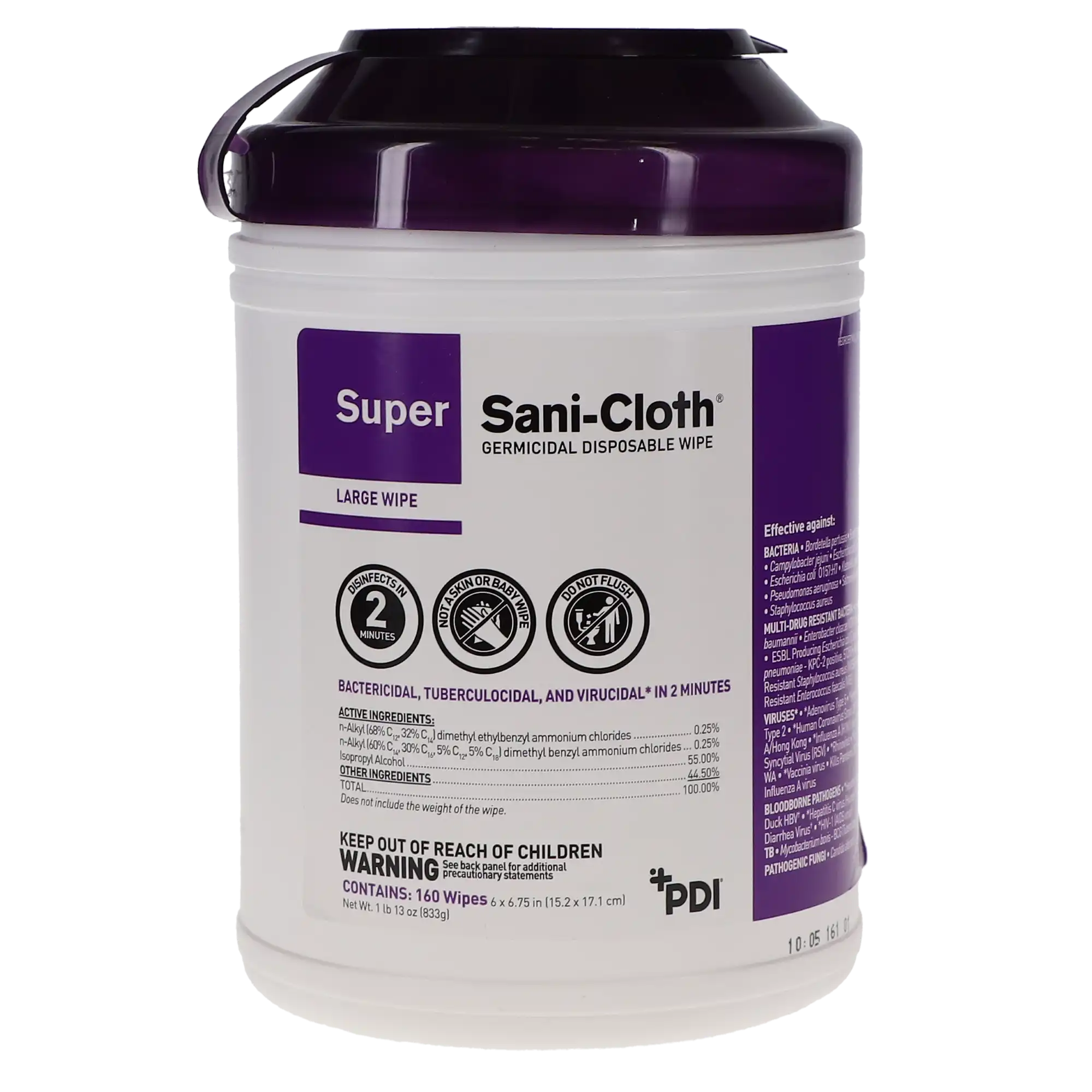 PDI Super Sani-Cloth Large Germicidal Disposable Wipes, 6" x 6.75", High Alcohol 55%, 160/Canister, Q55172 thumbnail 5