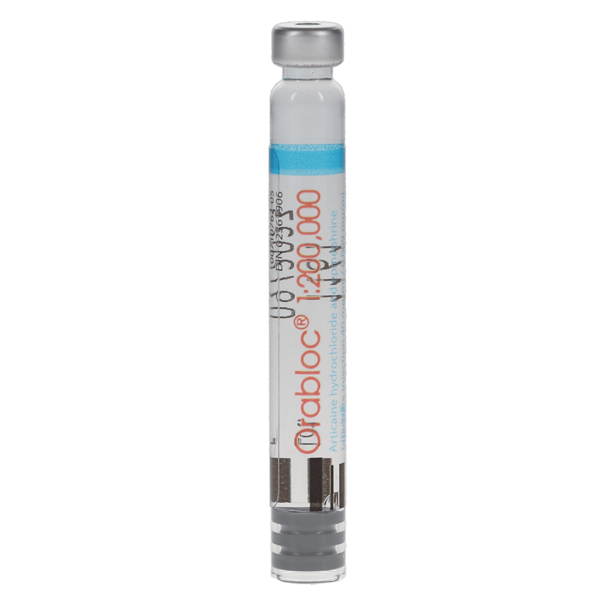 Orabloc Articaine HCl 4% with Epinephrine 1:200,000 Injection Cartridges, 1.8 mL, Blue, 50/Pk, 2101052 - Orabloc Articaine HCl 4%, with Epinephrine, 1:200,000, 1.7 ml, Blue, 50/Pk, 2101052 - Image 1
