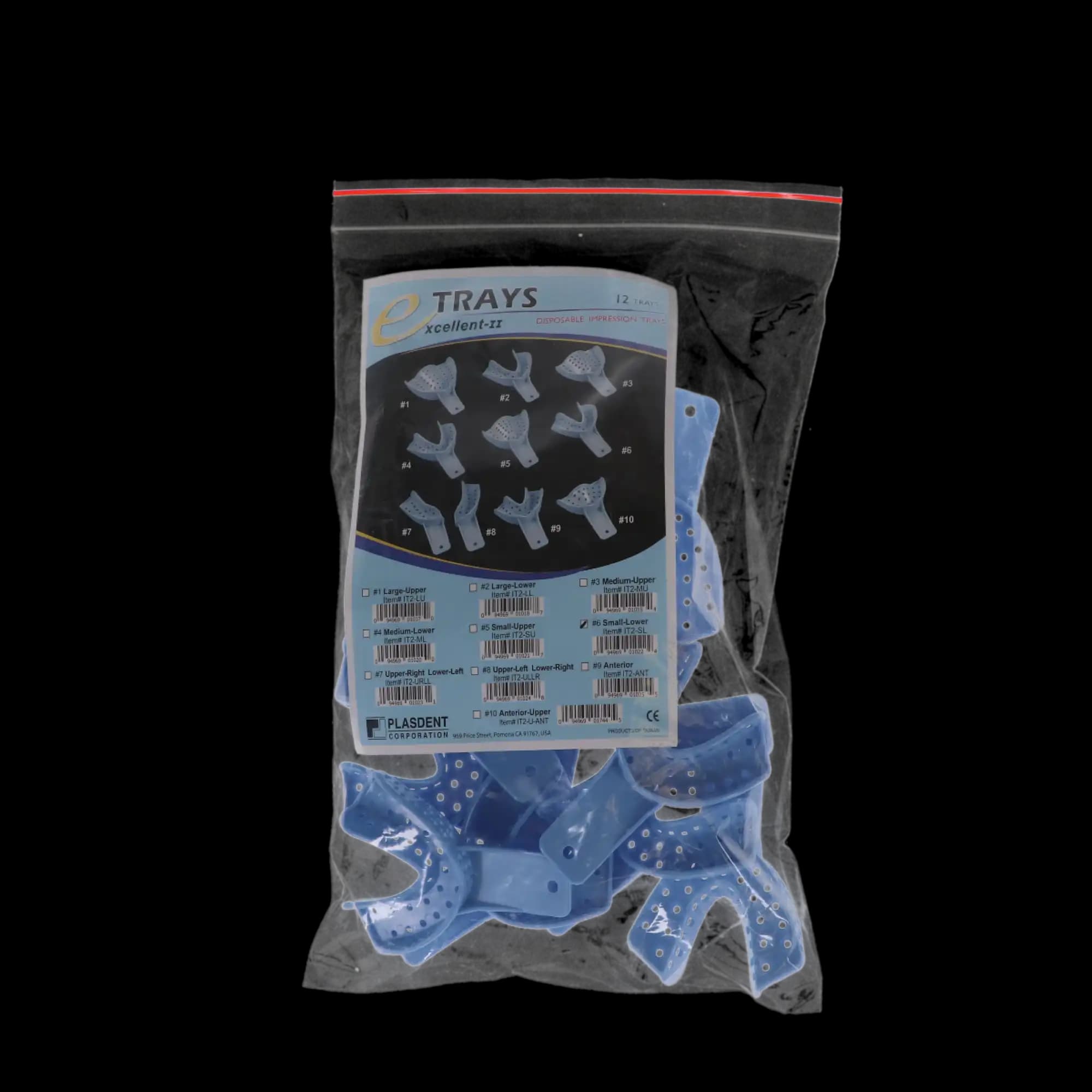 Excellent II Disposable Impression Trays, #6 Small Lower Arch, Perforated Baby Blue Plastic, 12/Pk, IT2-SL thumbnail 6